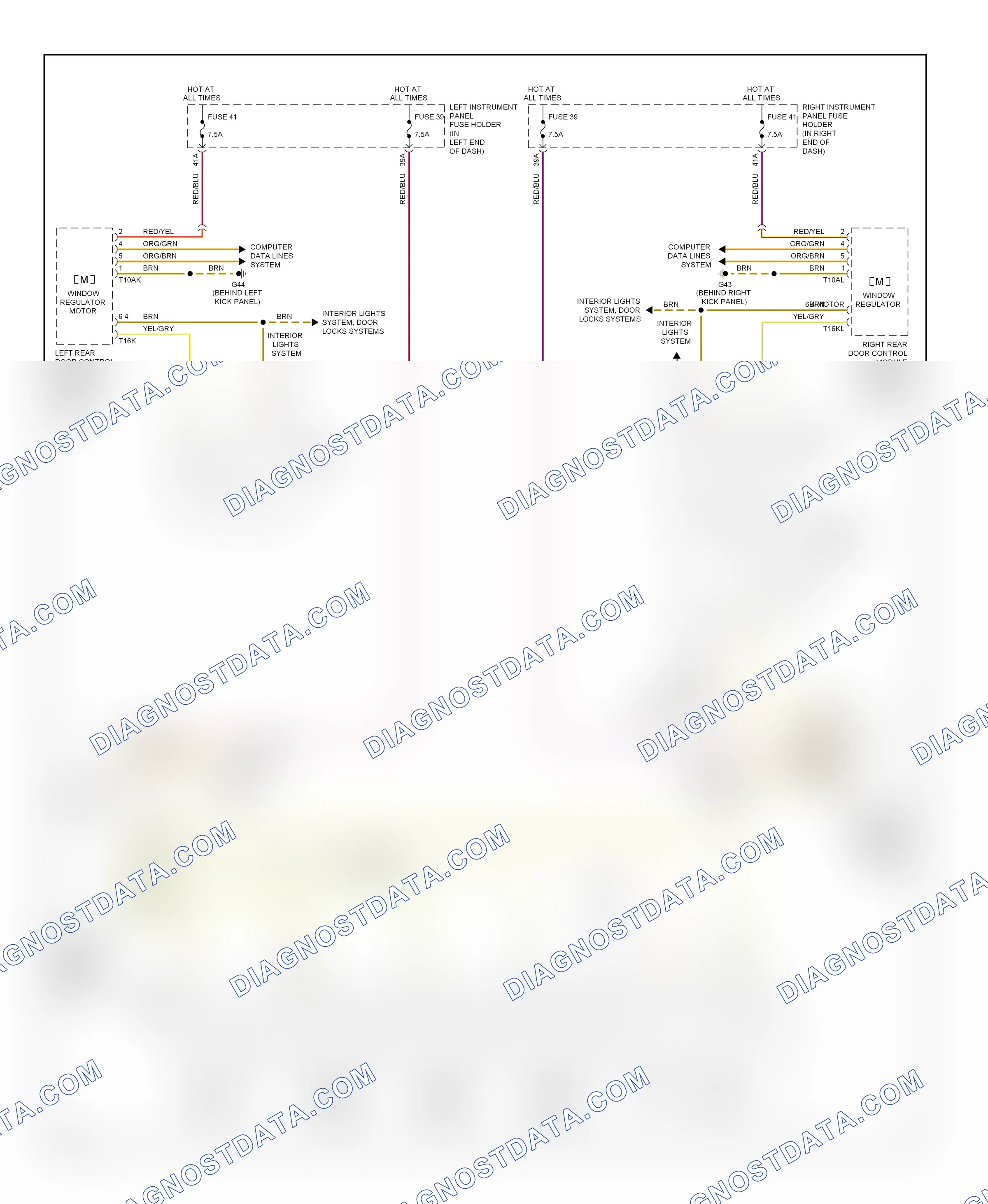 Power windows — Power windows circuit — Power windows circuit. Audi A8 D3 facelift 2 (2007-2010)