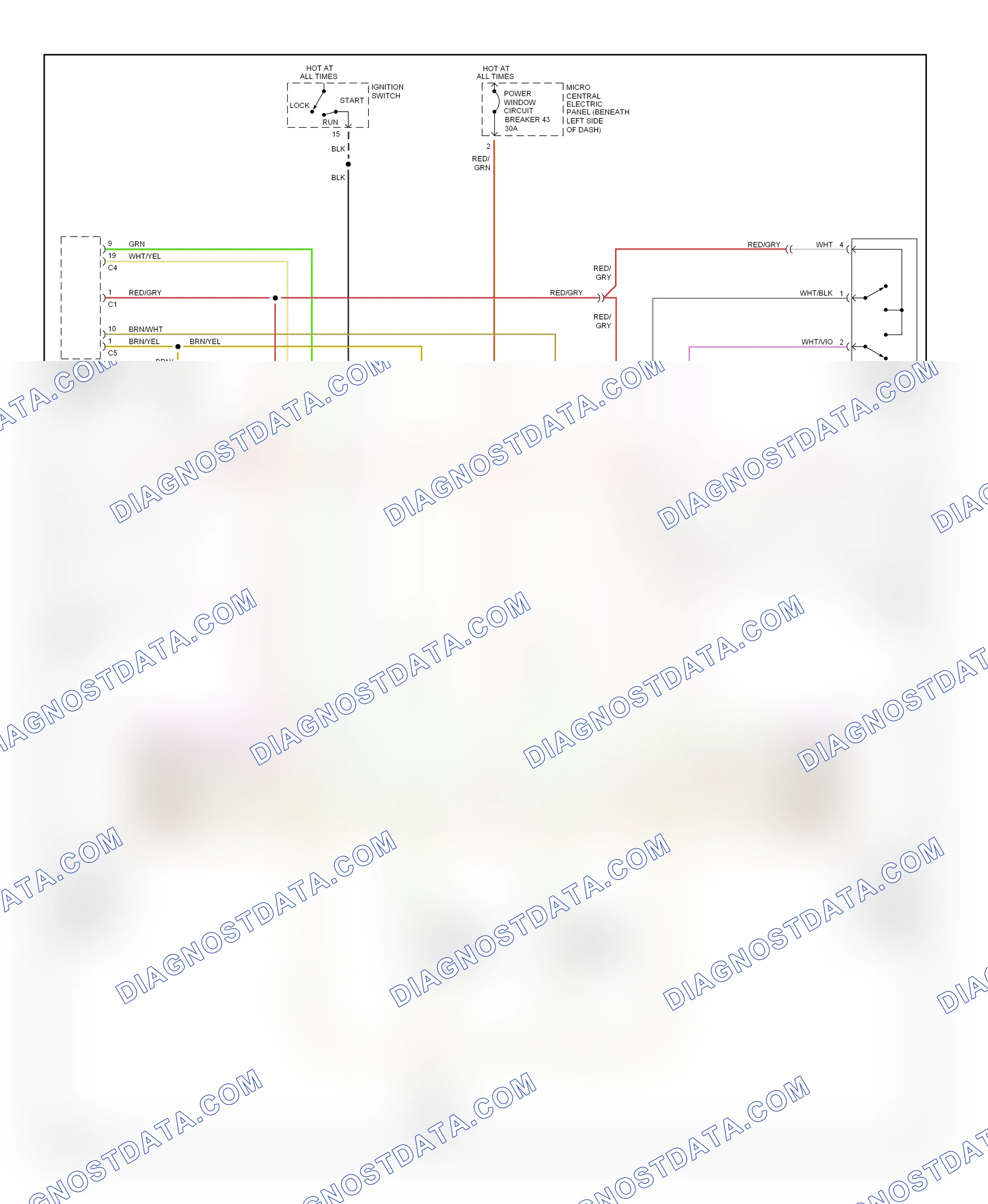 Power windows — Power windows circuit — Power windows circuit. Audi TT 8N (1998-2003)