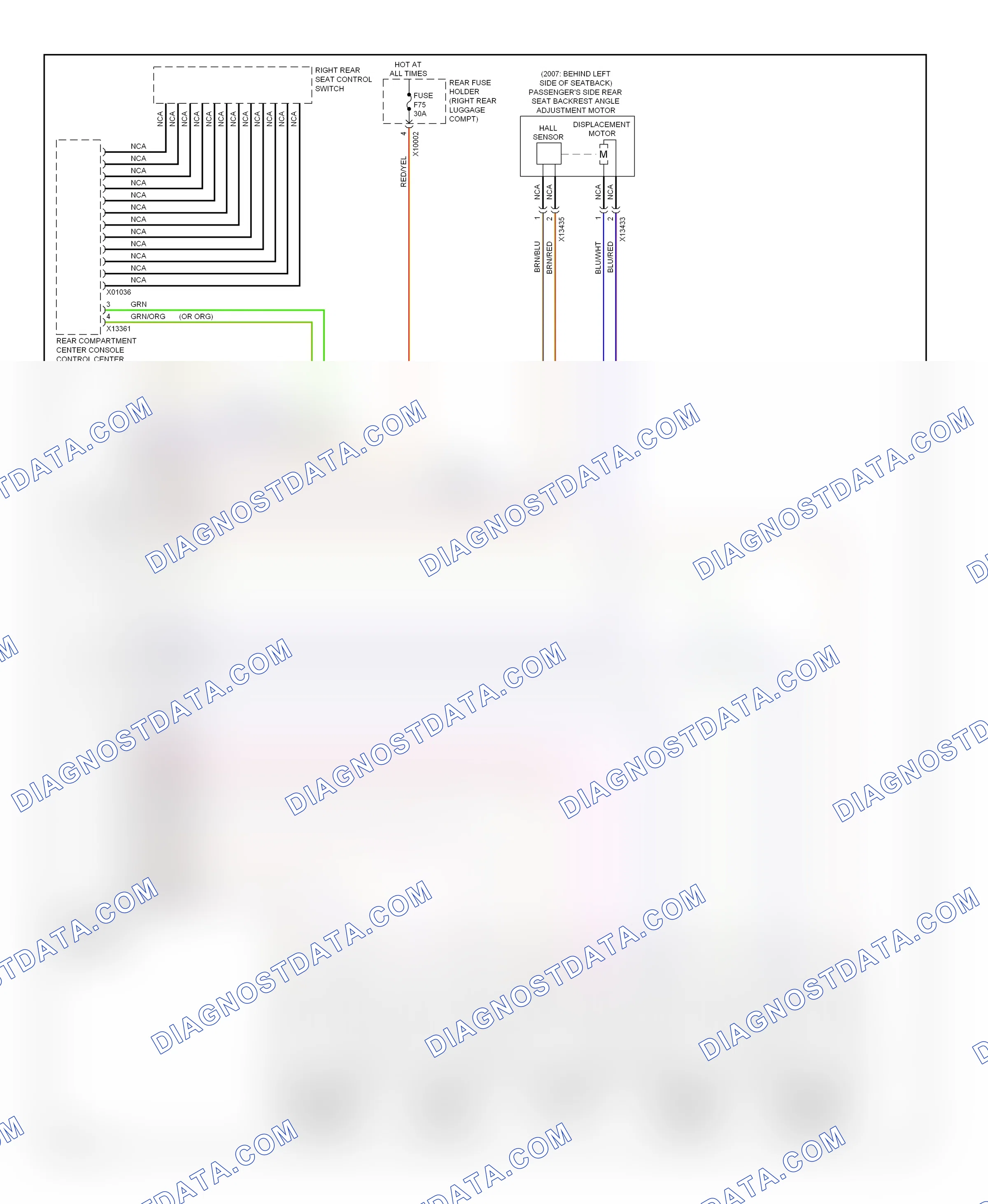 Memory systems — Right memory rear seat circuit — Right memory rear seat circuit. BMW 7 series E65/E66 facelift (2005-2008)