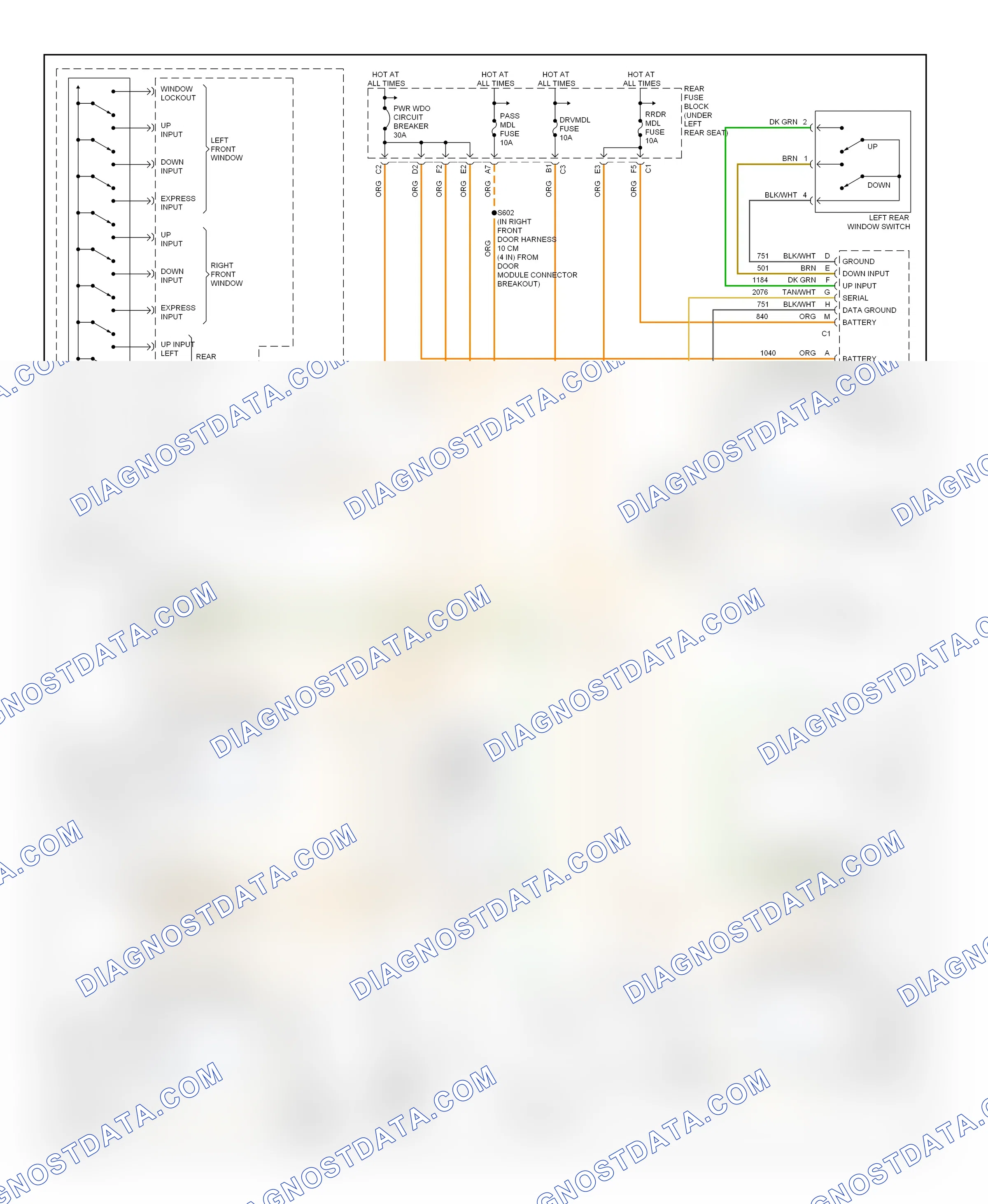 Power windows — Power windows circuit — Power windows circuit. Buick LeSabre VIII (2000-2005)