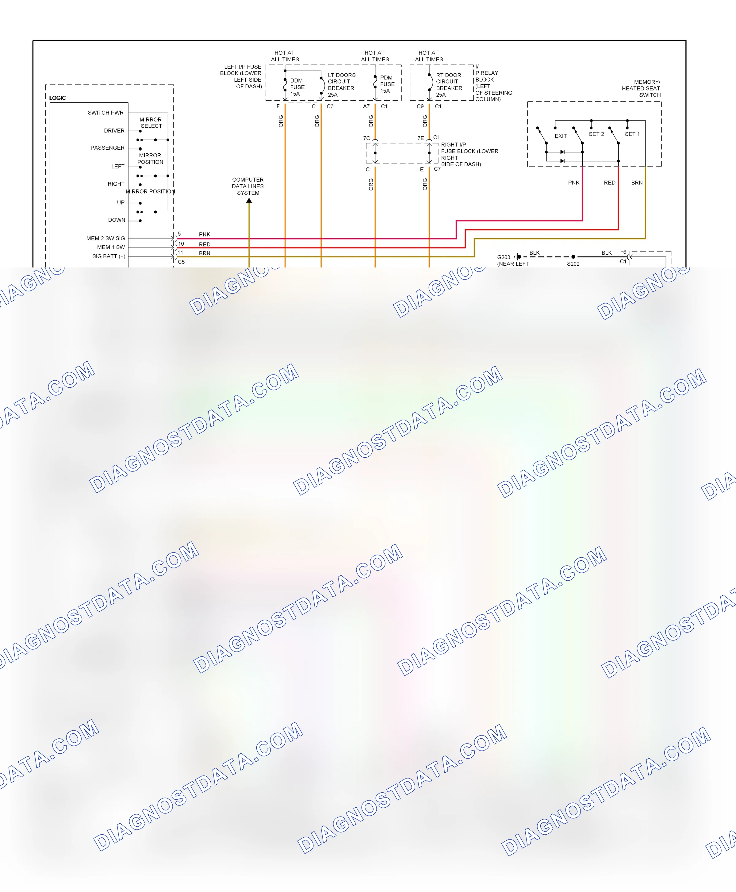 Memory systems — Memory mirrors circuit — Memory mirrors circuit. Cadillac Escalade GMT800 (2001-2006)
