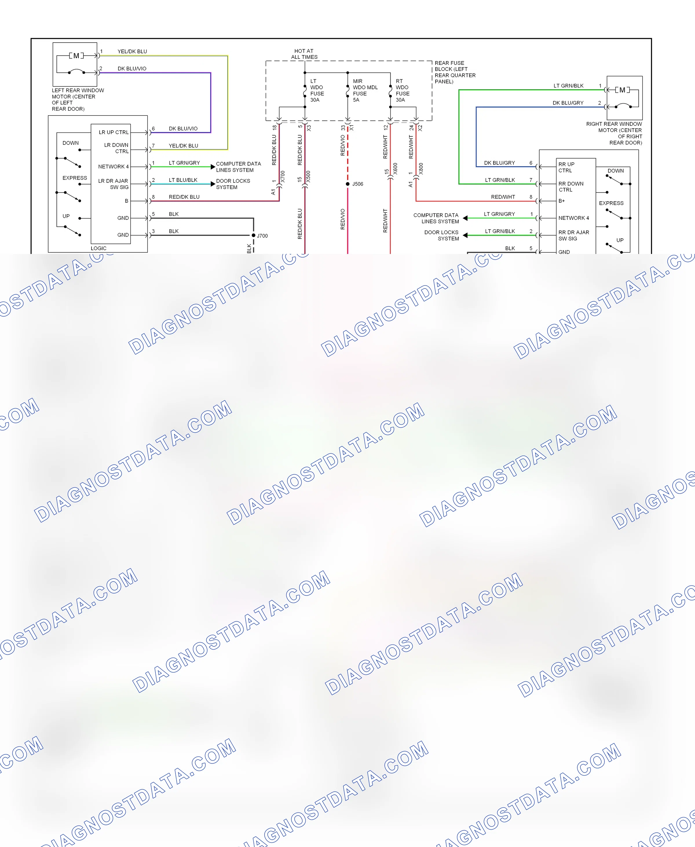 Power windows — Power windows circuit — Power windows circuit. Cadillac SRX II facelift (2012-2016)