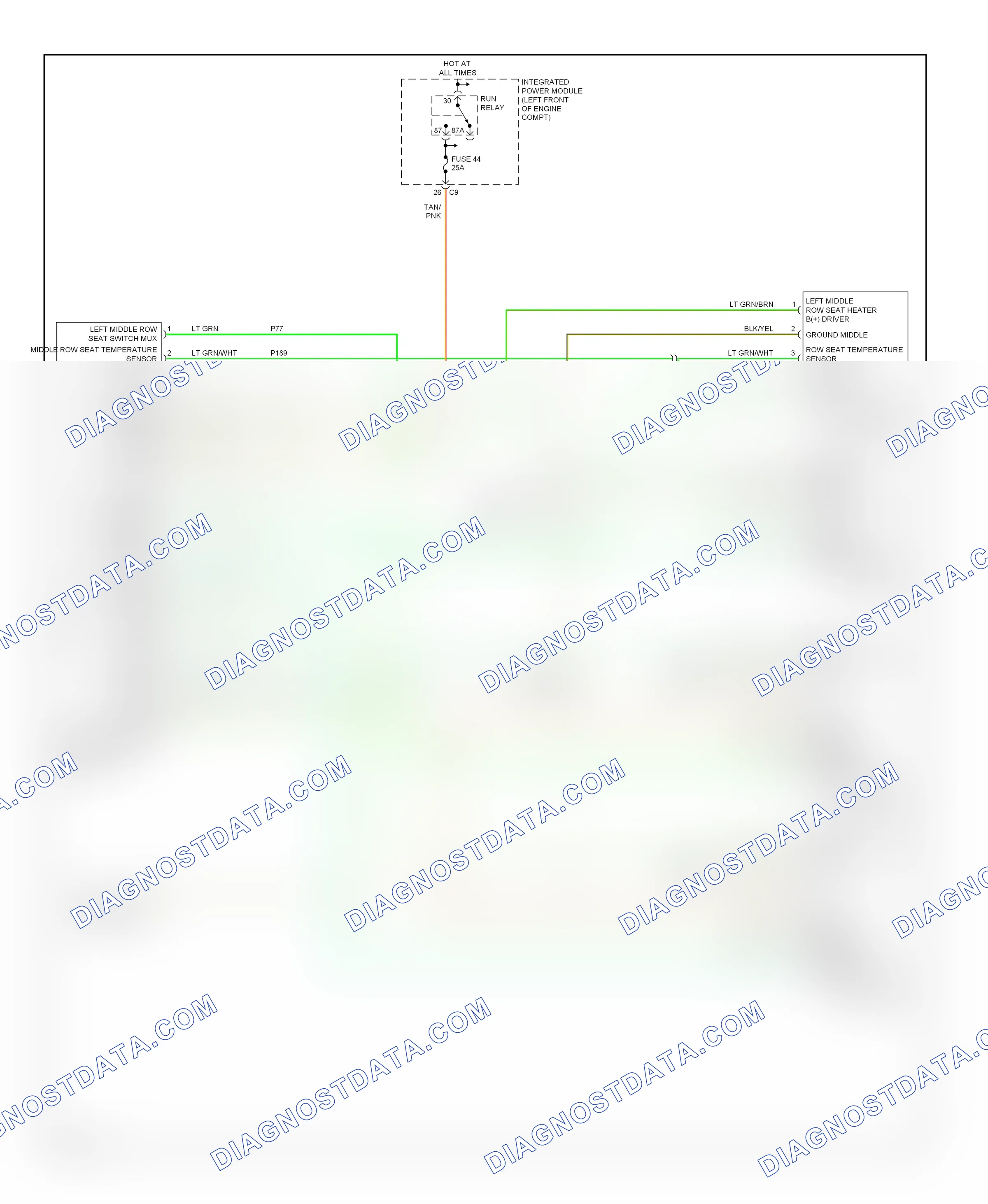Power seats — Heated seats circuit, middle row — Heated seats circuit, middle row. Chrysler Pacifica CS (2003-2008)