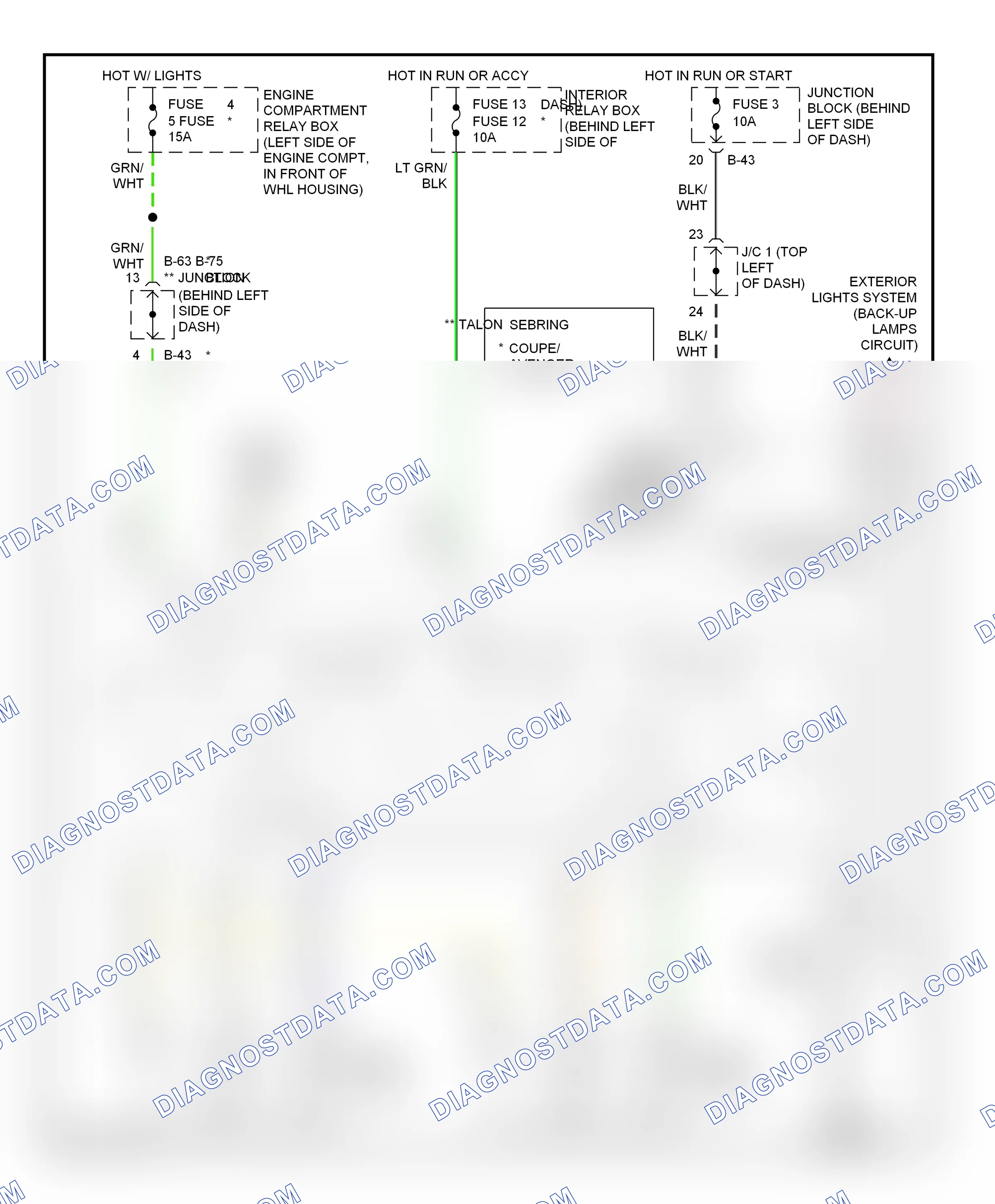 Power mirrors — Power mirror circuit — Power mirror circuit. Dodge Avenger I (1994-2000)