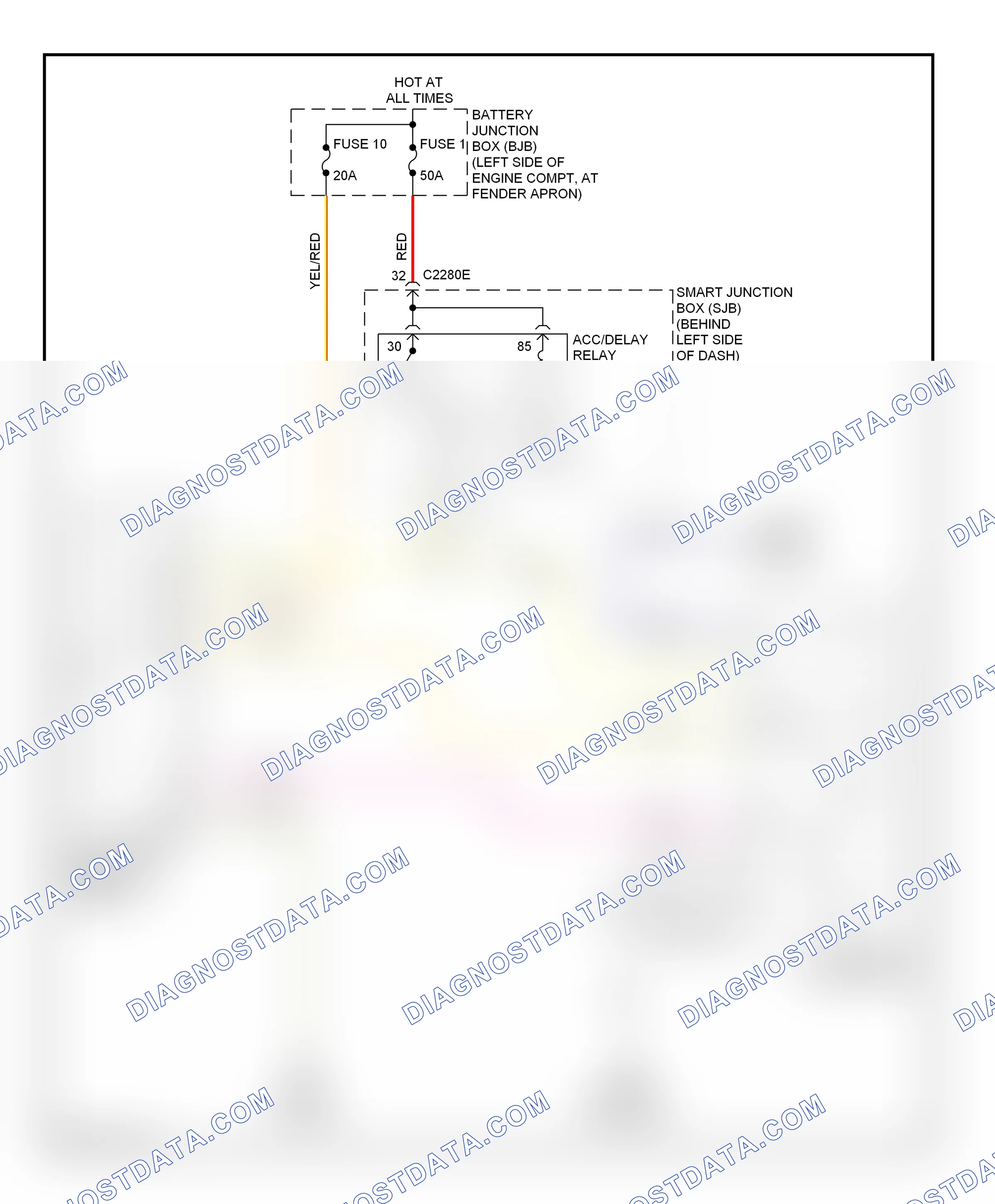 Power windows — Rear windows circuit — Rear windows circuit. Ford Explorer IV (2005-2010)