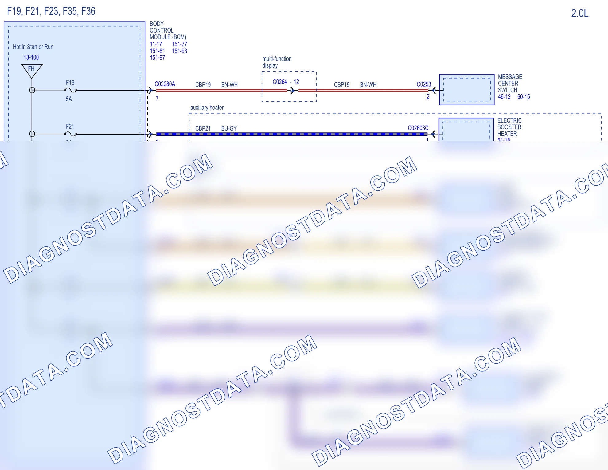 Power Distribution/BCM — configuration: 2.0L — configuration: 2.0L, Diagram 24 of 36. Ford Transit Custom I (2012-2018)