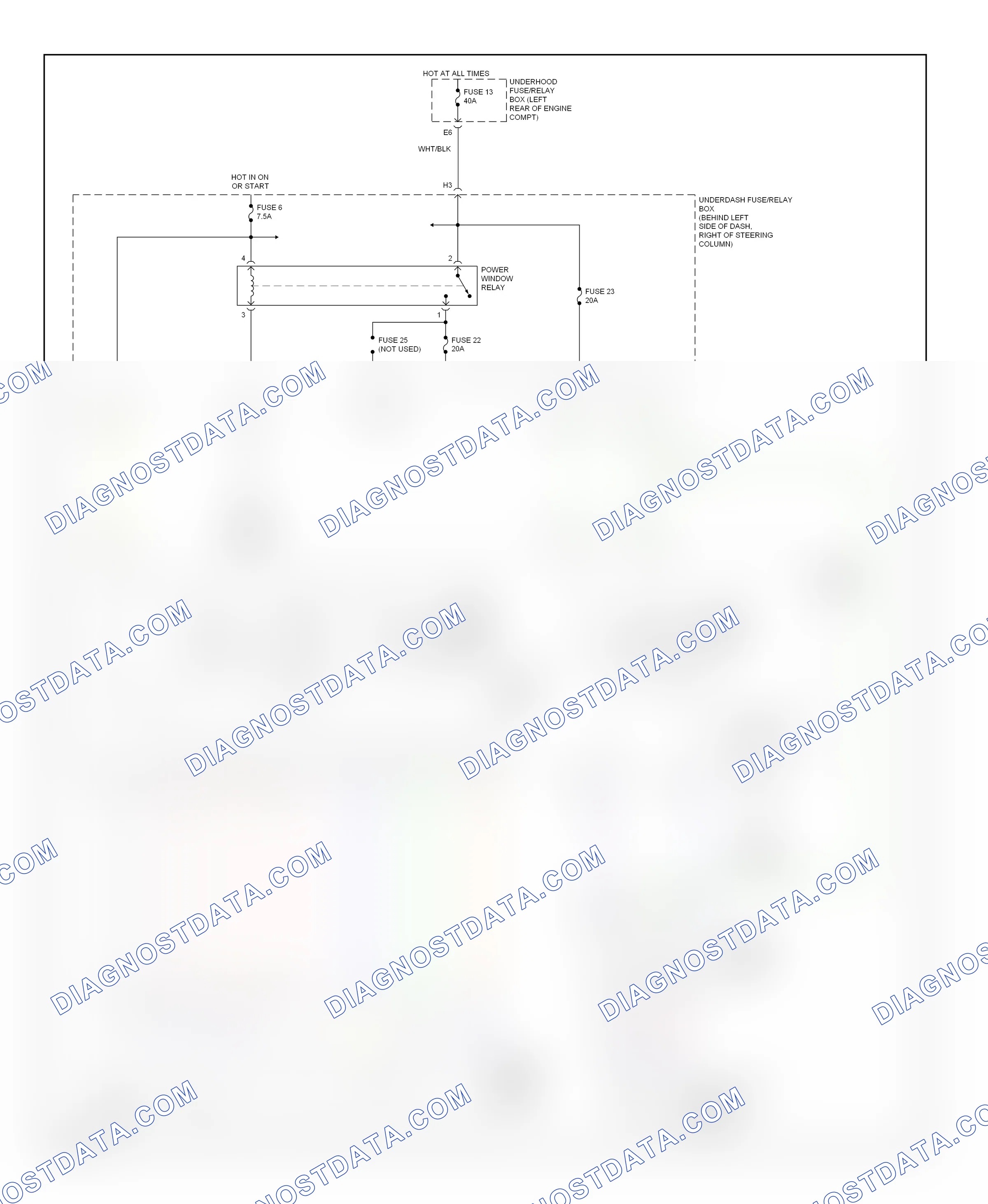 Power windows — Power windows circuit — Power windows circuit. Honda Element YH2 facelift (2006-2008)