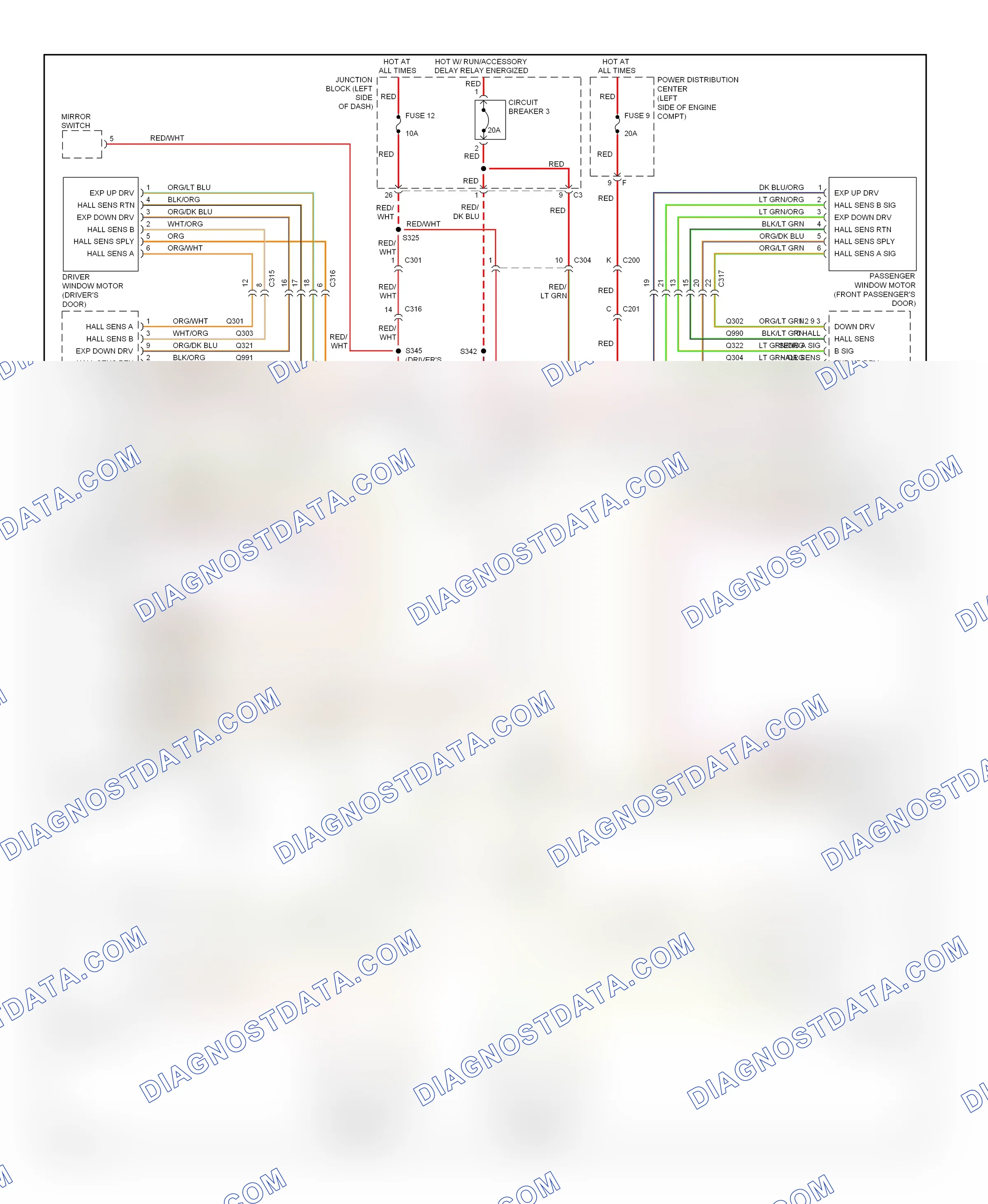 Power windows — Power windows circuit — Power windows circuit. Jeep Cherokee IV (2007-2012)