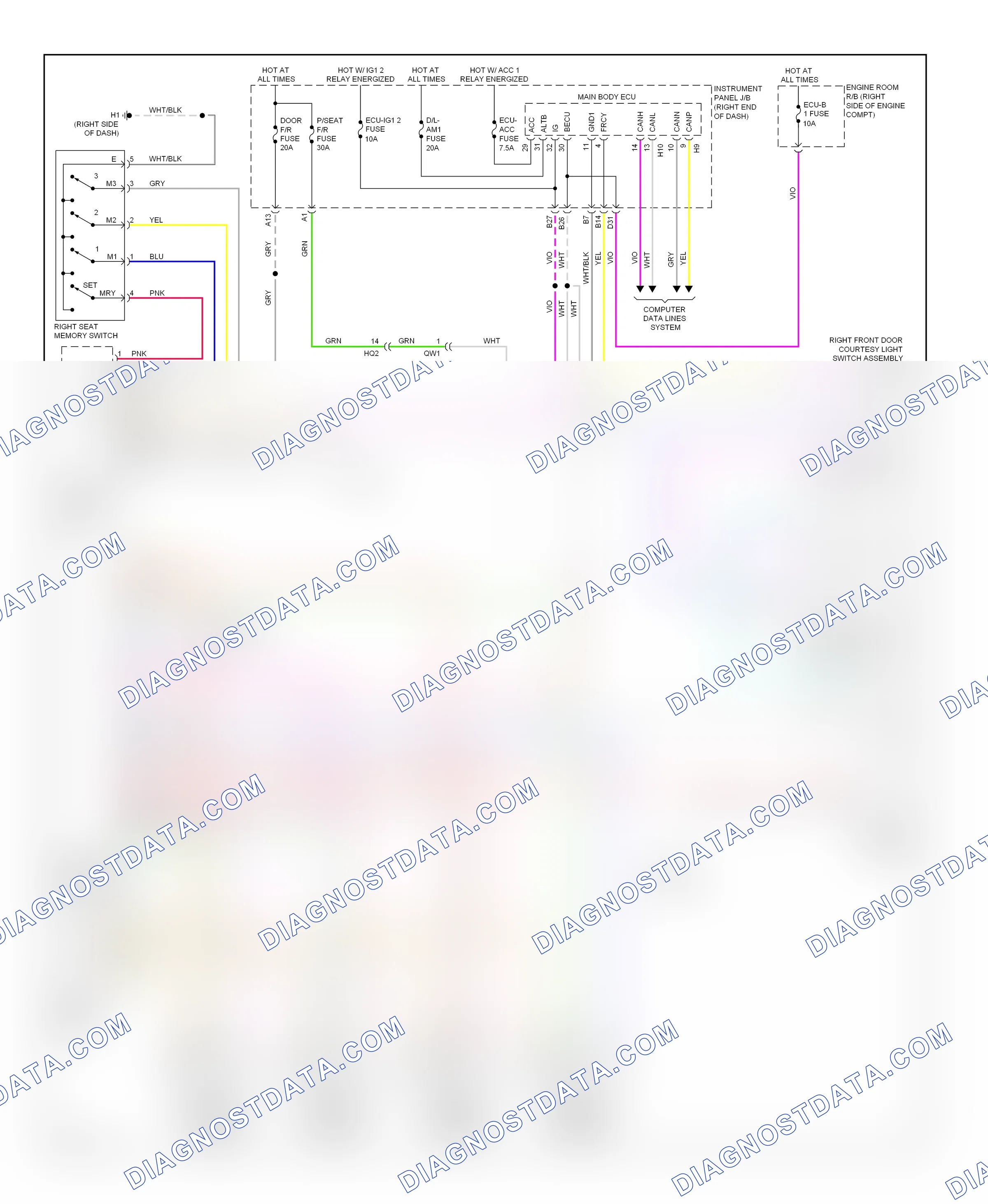 Memory systems — Passenger"s memory seat circuit — Passenger"s memory seat circuit. Lexus ES XV60 (2012-2015)