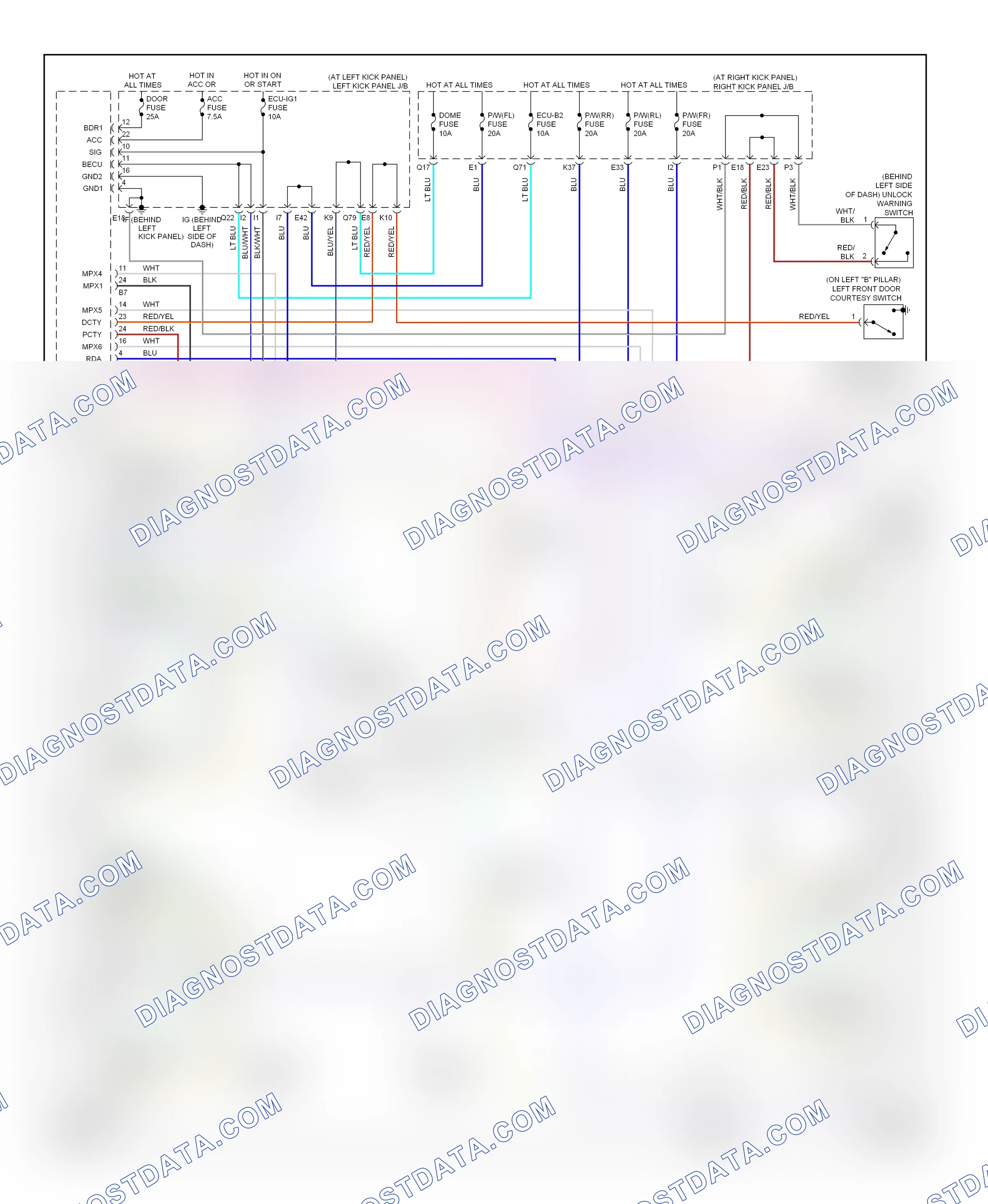 Power windows — Power windows circuit — Power windows circuit. Lexus LX J100 facelift (2002-2007)
