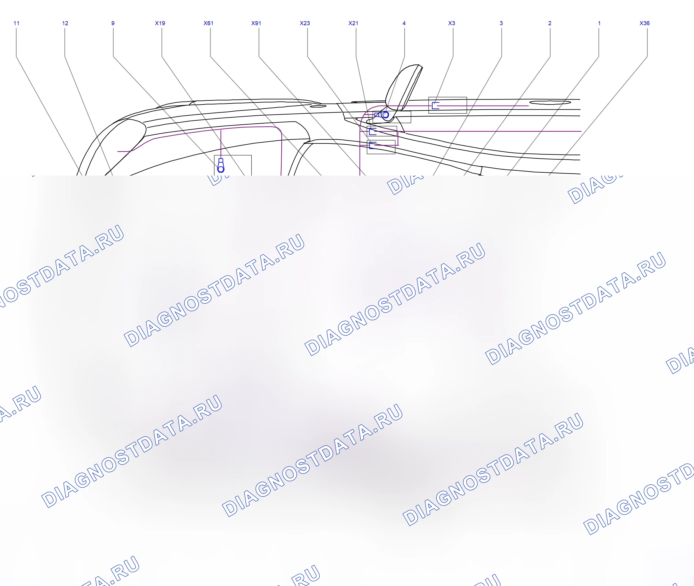 Component locations — Component locations: Wiring harnesses - Front  Right-hand drive (P6002) — Component locations: Wiring harnesses - Front  Right-hand drive (P6002). Opel Combo C (2002-2011)
