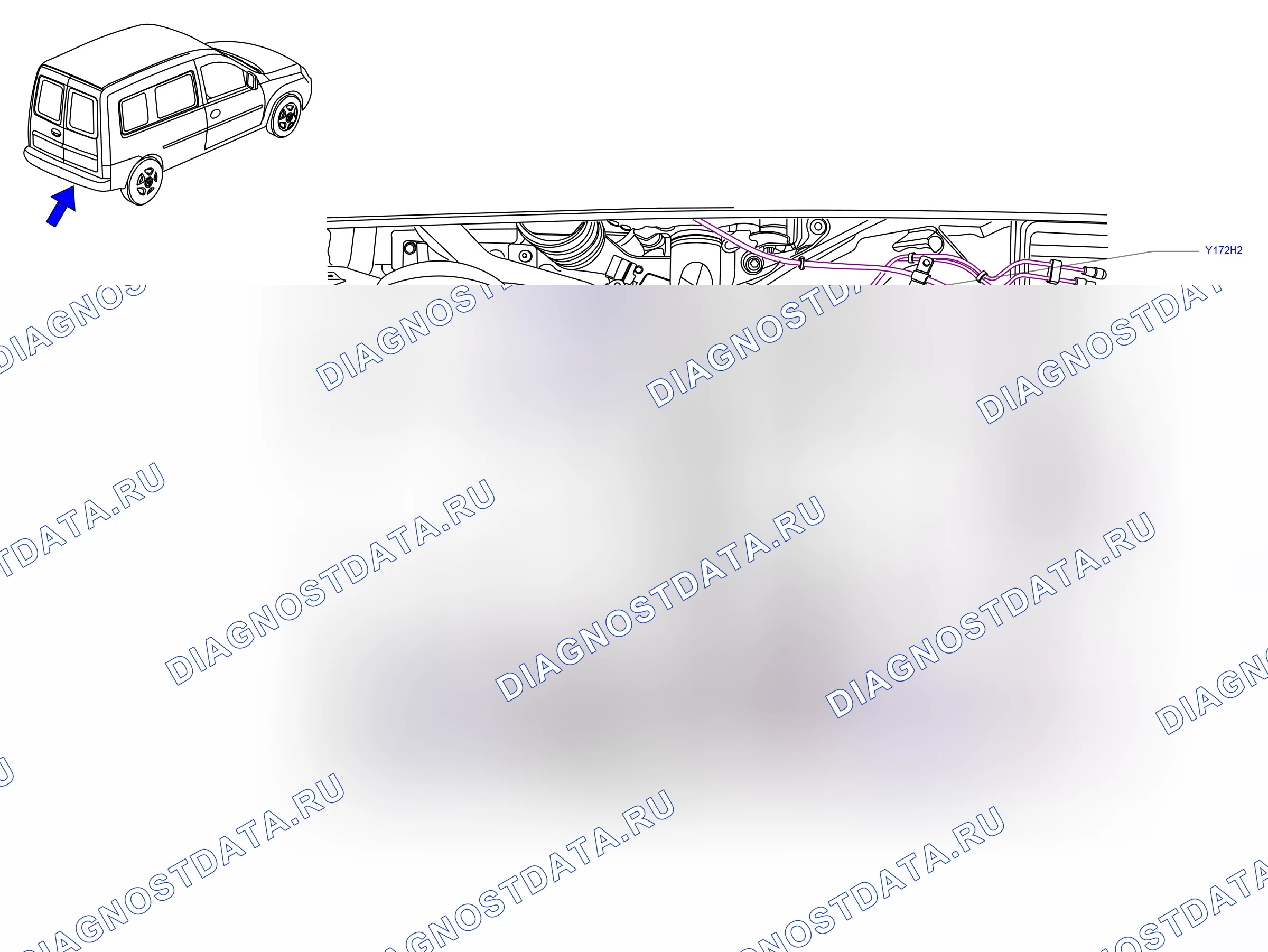 Component locations — Component locations: Body rear - Under vehicle (P10786) — Component locations: Body rear - Under vehicle (P10786). Opel Combo C (2002-2011)