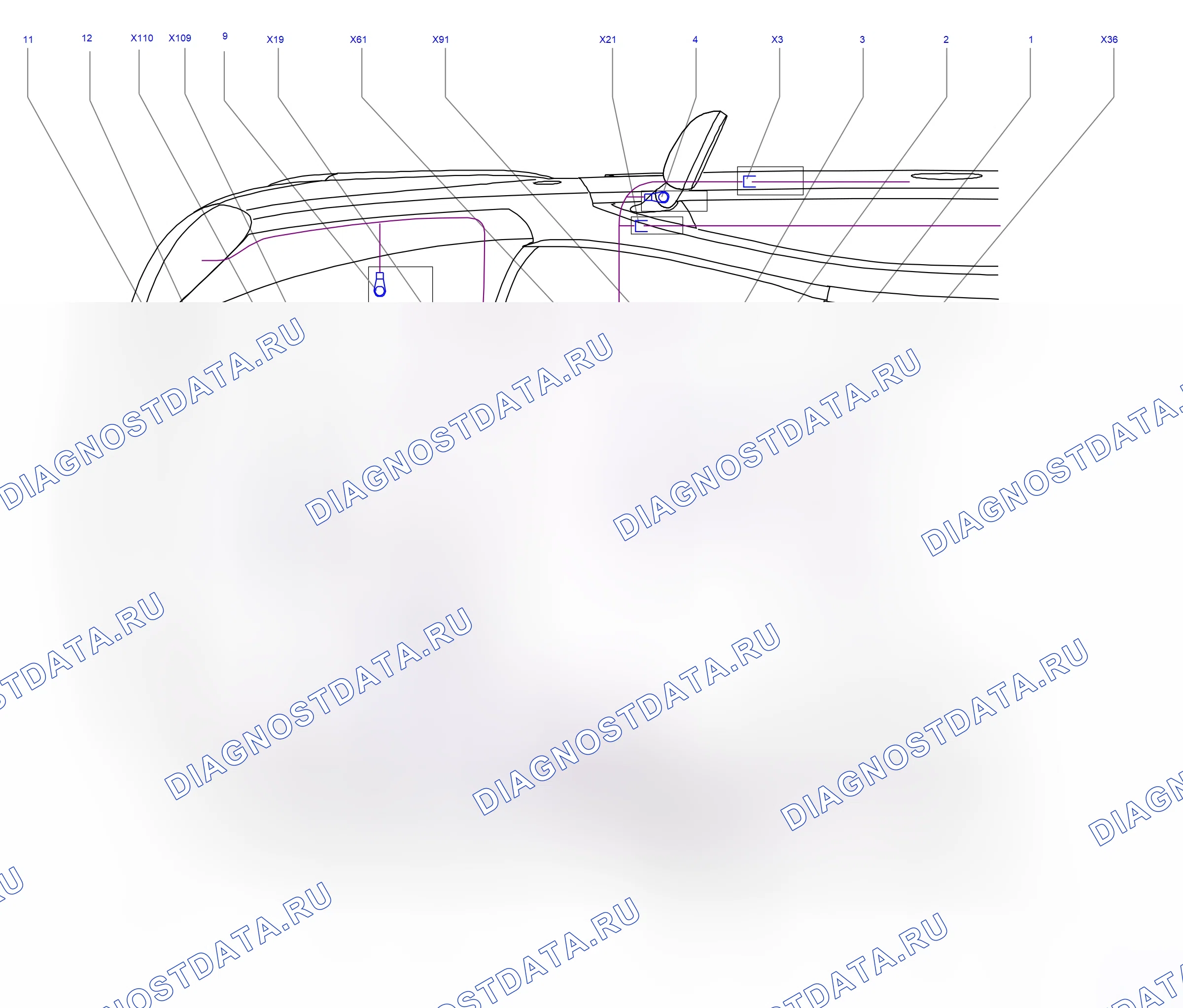 Component locations — Component locations: Wiring harnesses - Front  Right-hand drive (P11675) — Component locations: Wiring harnesses - Front  Right-hand drive (P11675). Opel Combo C (2002-2011)
