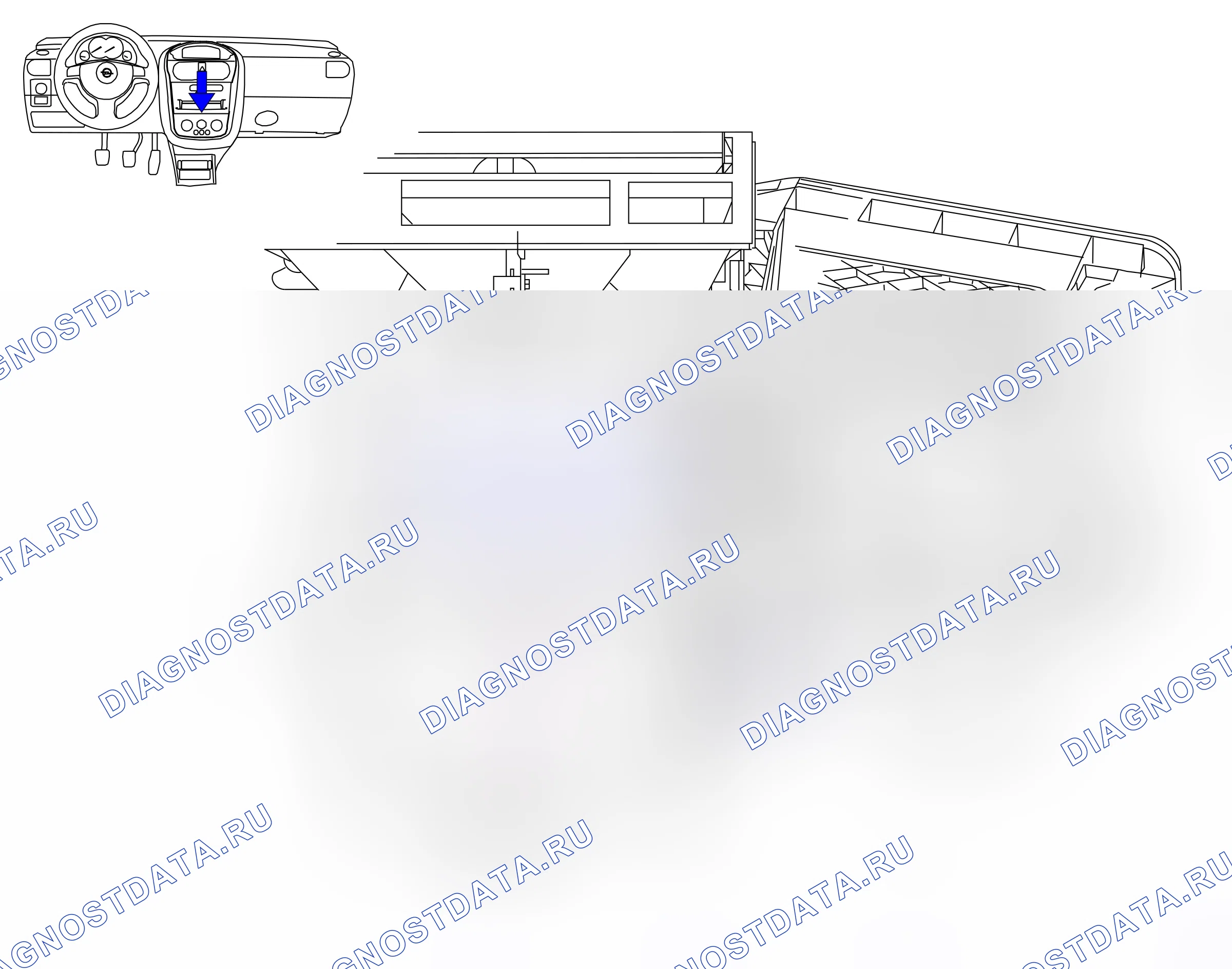 Component locations — Component locations: Passenger compartment - Instrument panel, centre   - 1 (P5631) — Component locations: Passenger compartment - Instrument panel, centre   - 1 (P5631). Opel Tigra B (2004-2011)