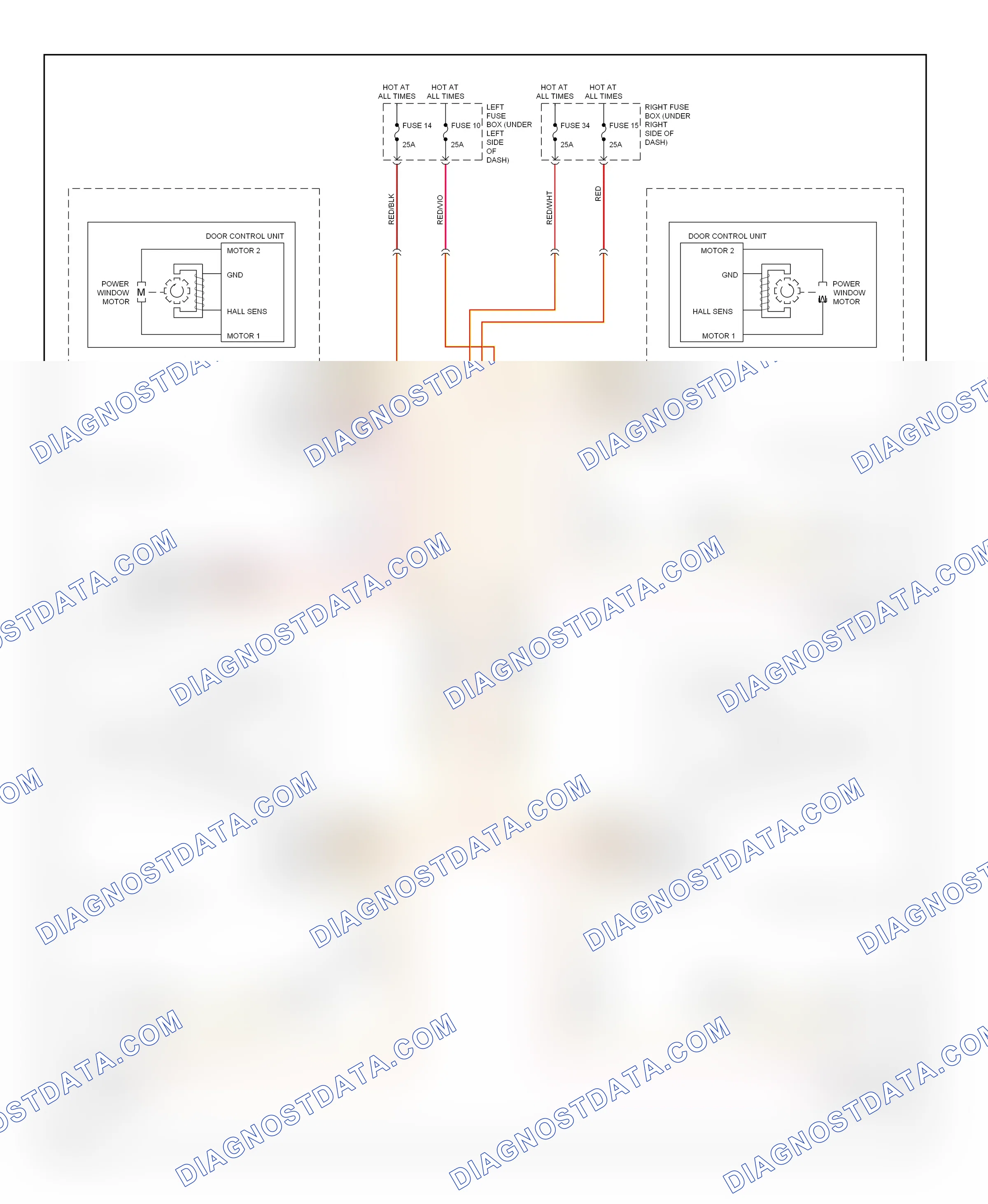 Power windows — Power windows circuit — Power windows circuit. Porsche Cayenne I (2002-2007)