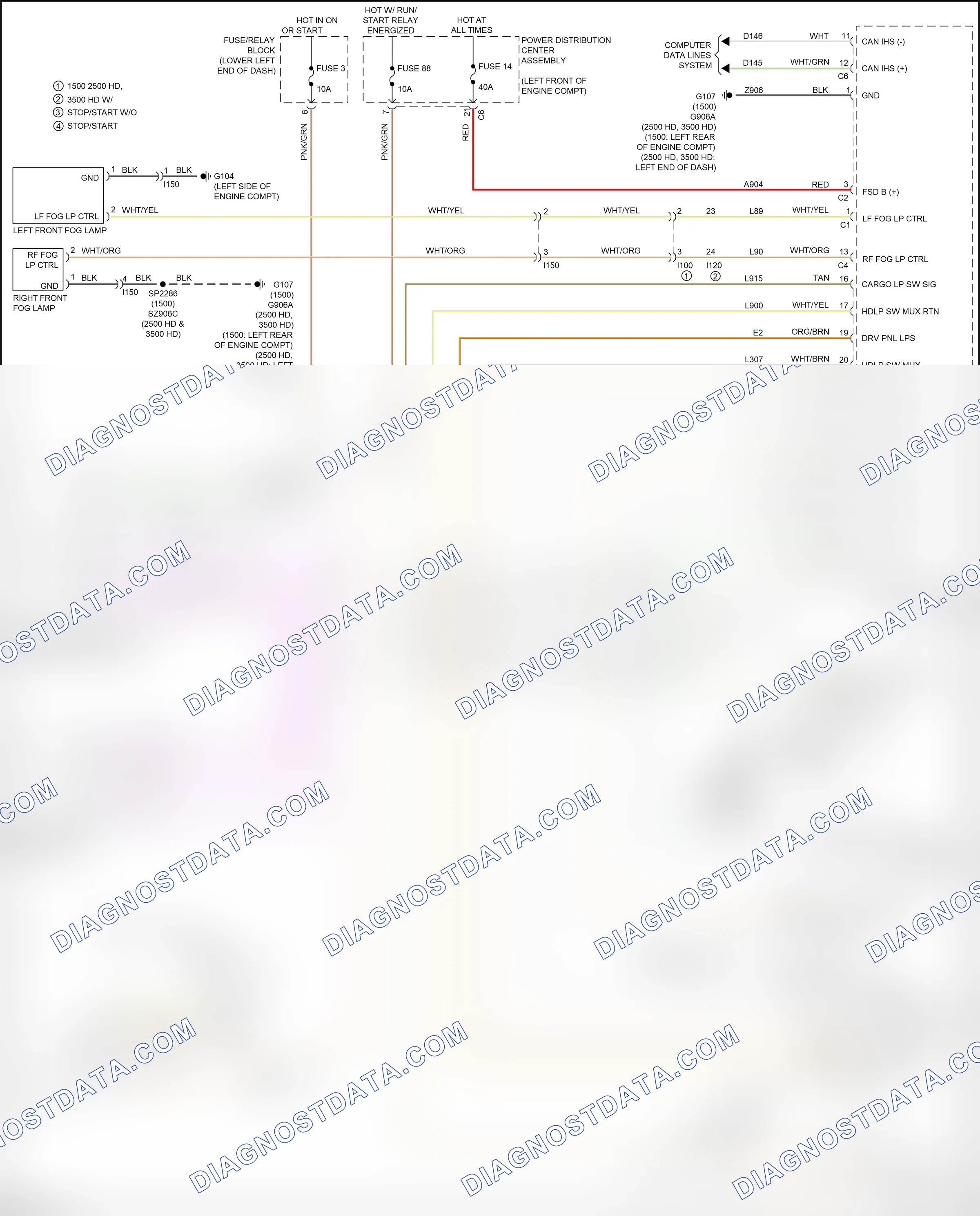 Headlights — Headlights circuit, base — Headlights circuit, base. RAM 1500 IV (2011-2024)