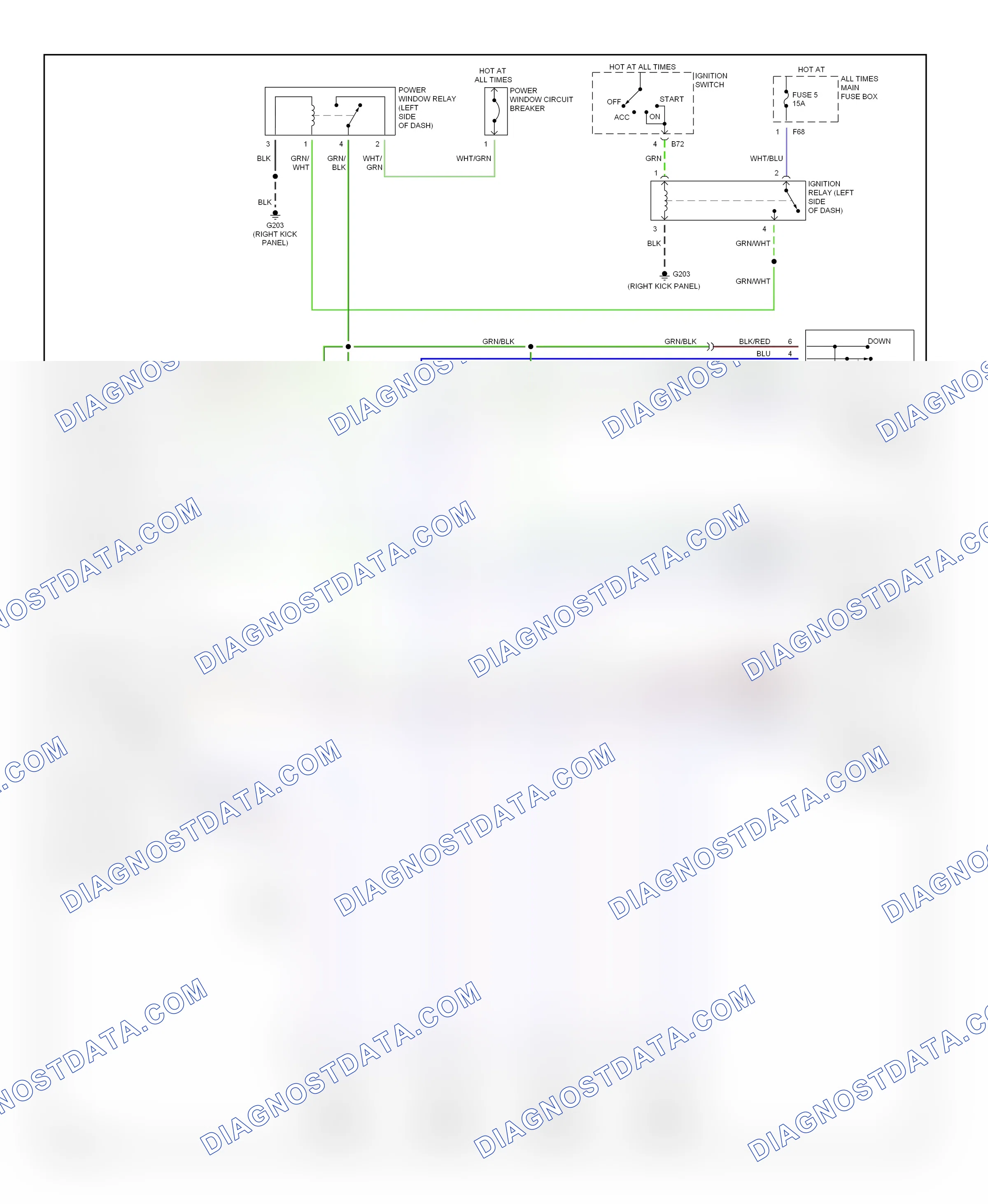 Power windows — Power window circuit — Power window circuit. Subaru Forester SF facelift (2000-2002)
