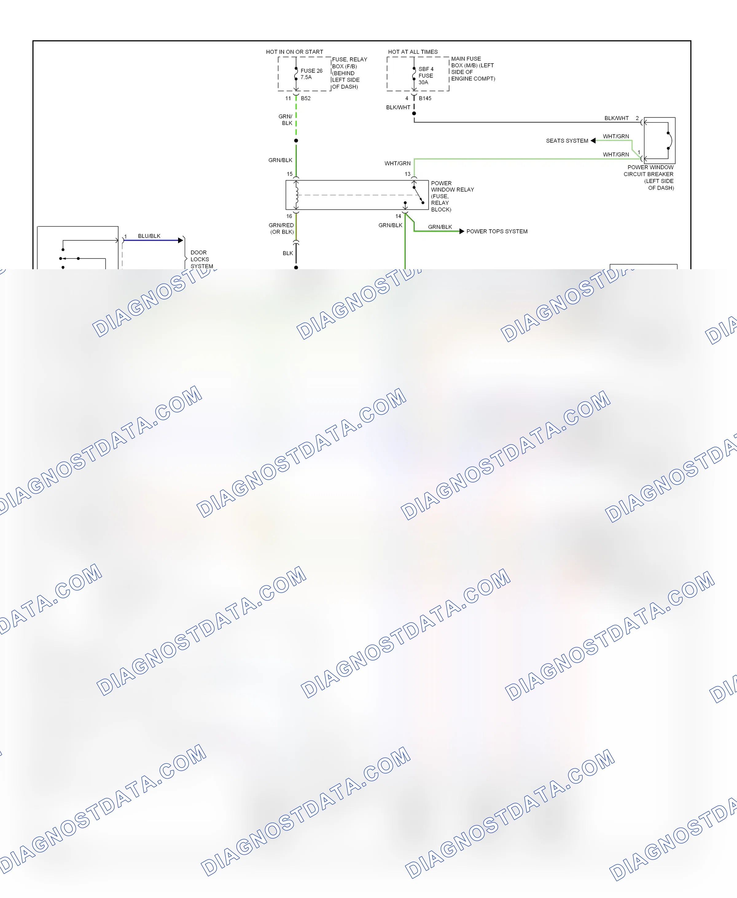 Power windows — Power windows circuit — Power windows circuit. Subaru Forester SH (2007-2011)