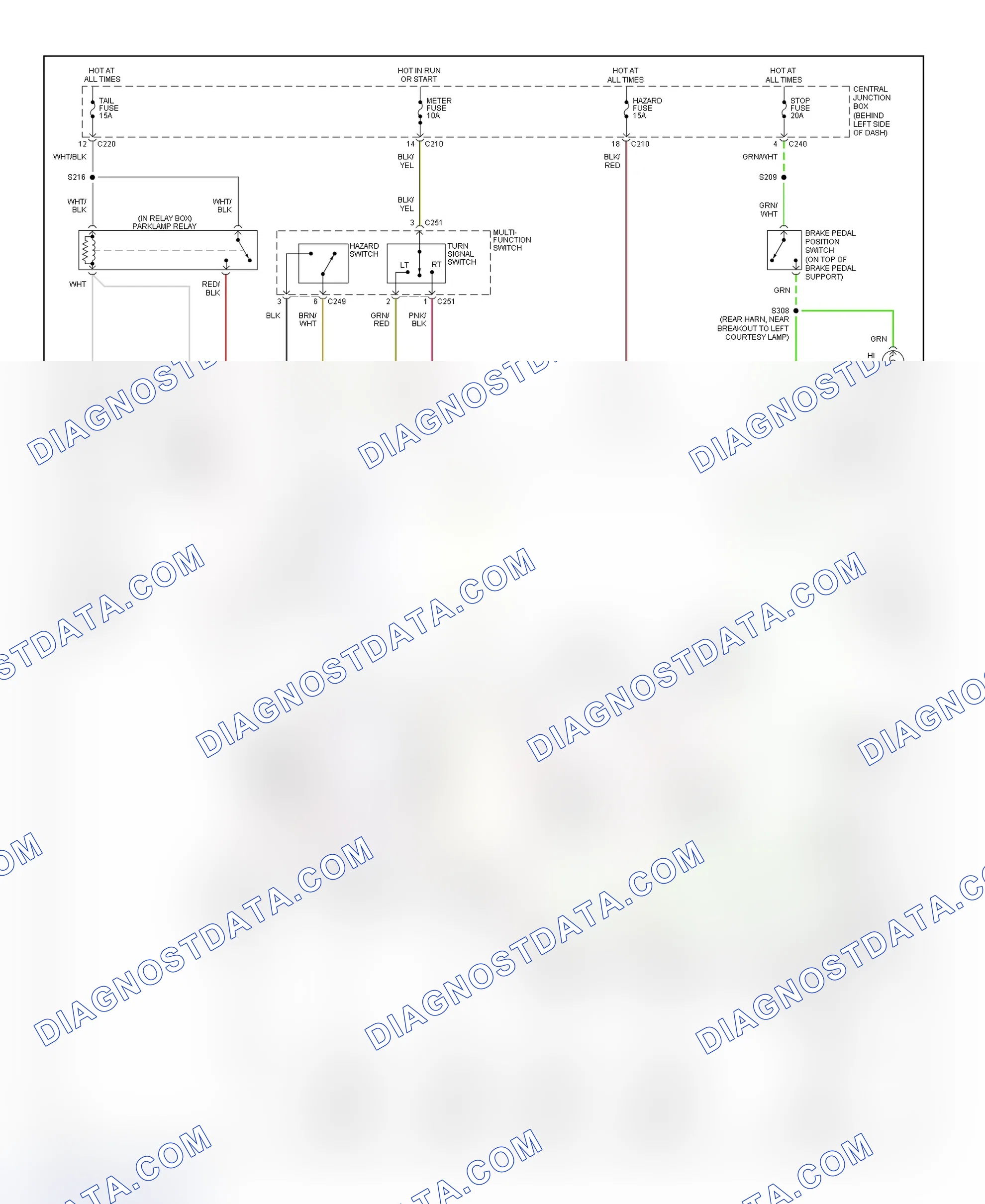Scheme 30: Exterior Lights Wiring Diagram (Escort & Tracer - Sedan)