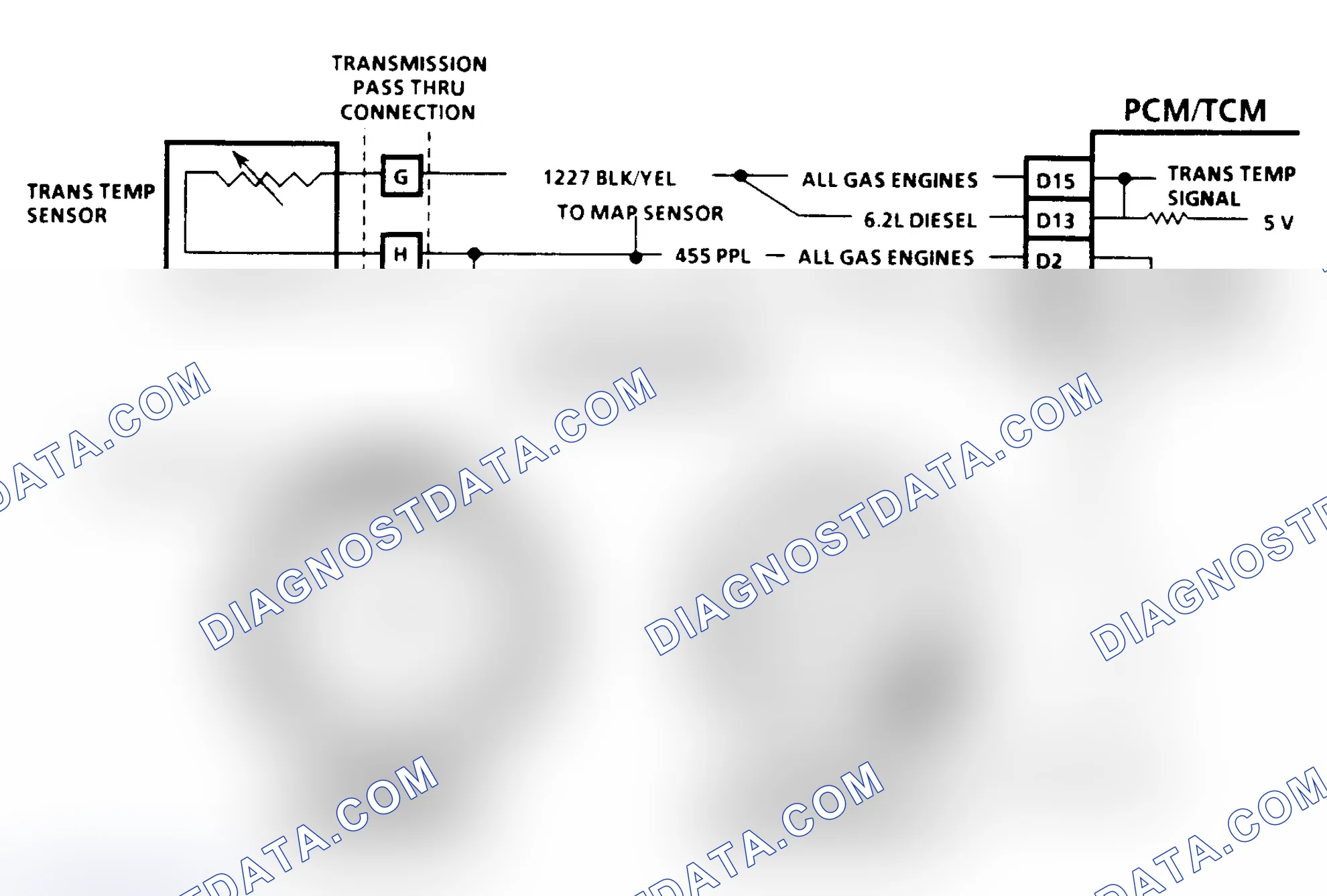 Scheme 287: CODE 58, TRANSMISSION TEMPERATURE SENSOR CIRCUIT (HIGH TEMPERATURE INDICATED) - LT. TRUCK