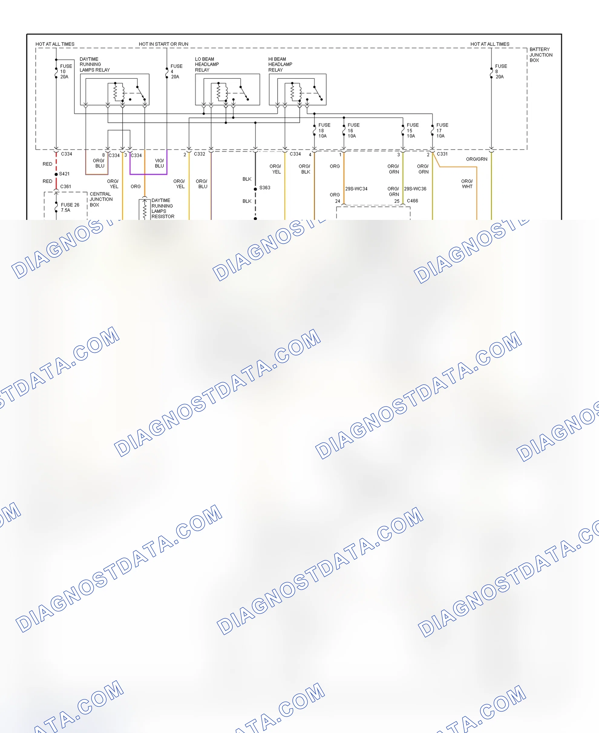 Scheme 24: Daytime Running Lights Wiring Diagram (Cougar - With DRL & Bulb Outage Module)