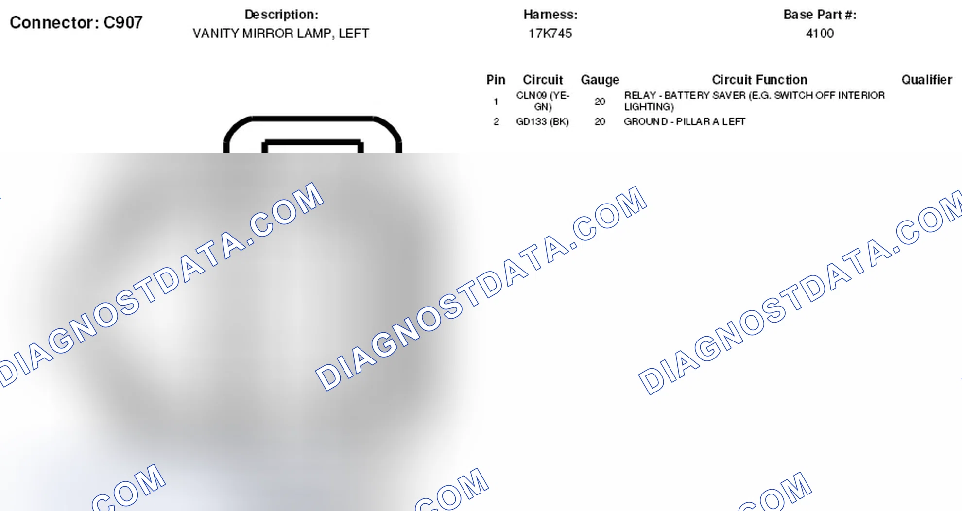 Scheme 177: Left Vanity Mirror Lamp Connector End View (C907)
