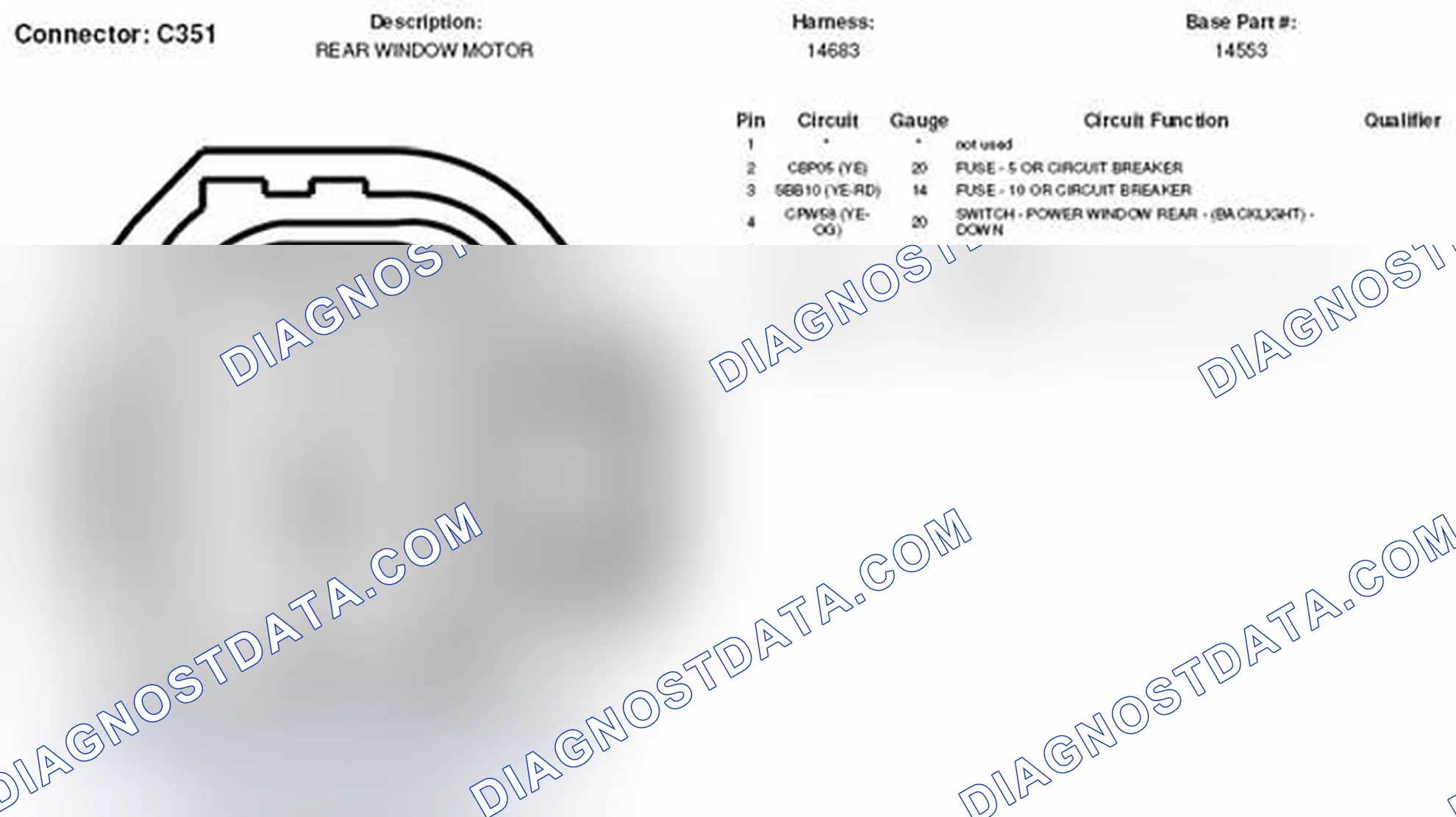 Scheme 148: Rear Window Motor Connector End View (C351)