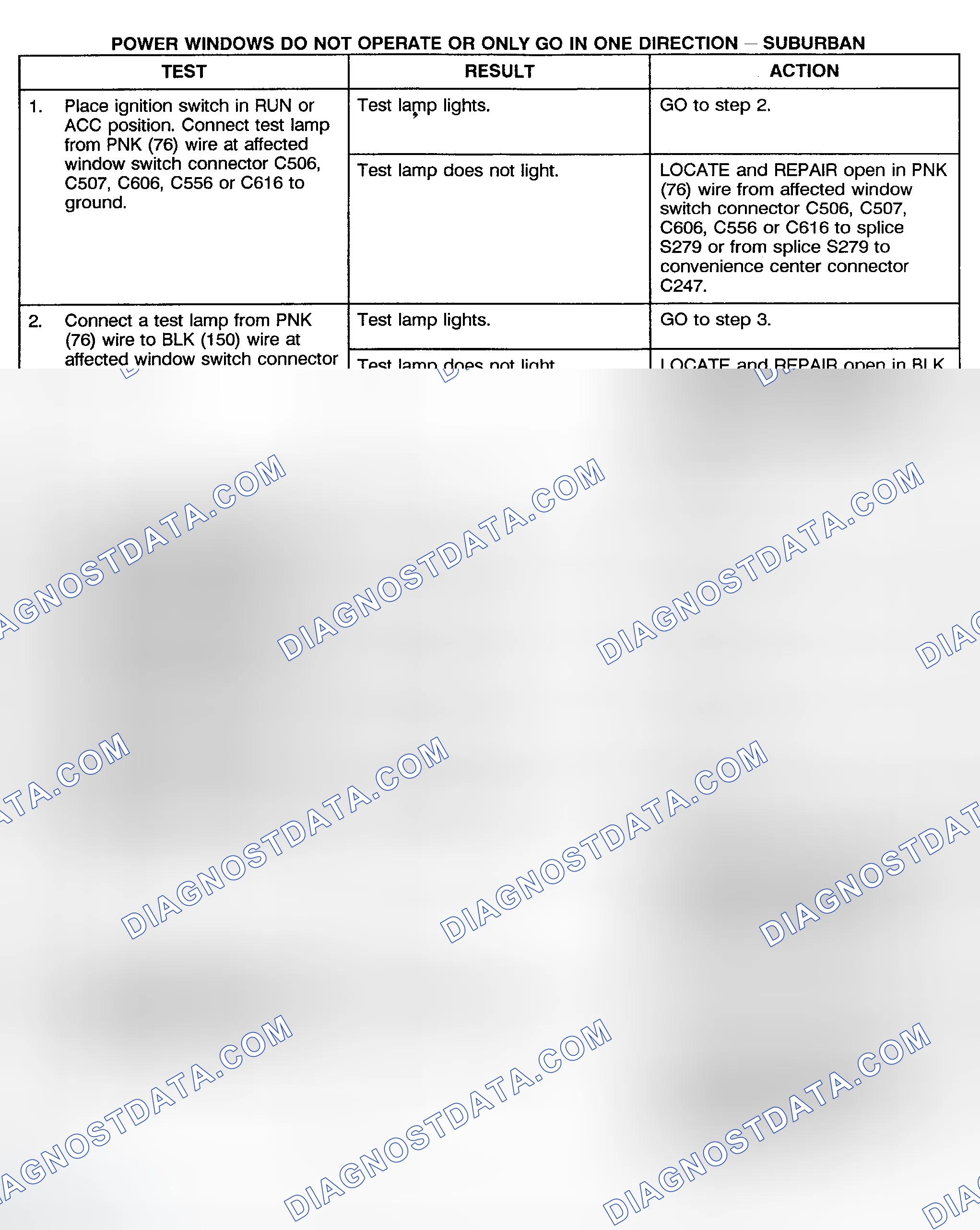 Scheme 8: TEST H: POWER WINDOWS DO NOT OPERATE OR ONLY OPERATE IN ONE DIRECTION (CREW CAB, UTILITY & SUBURBAN)