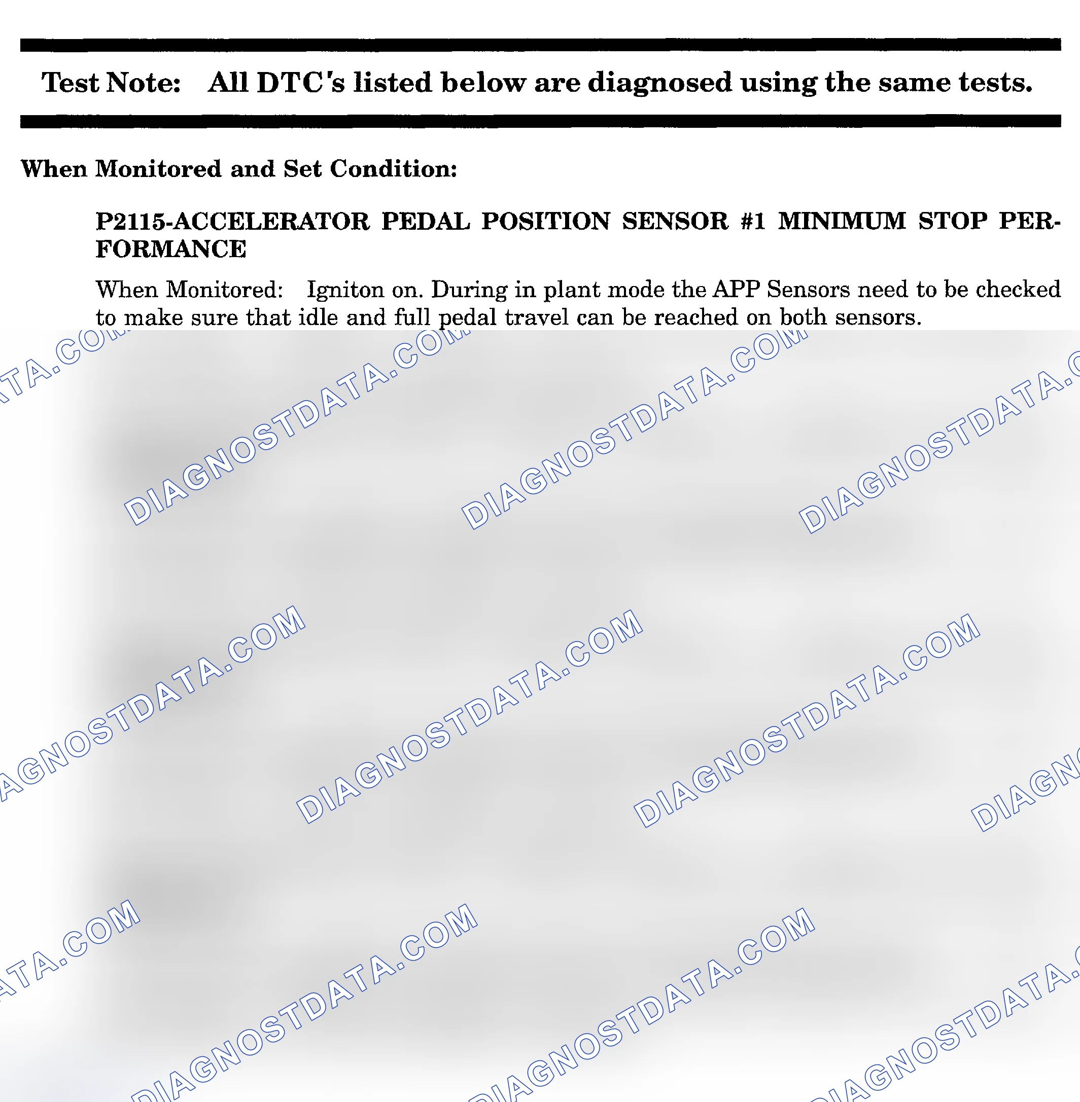 Scheme 701: DTC P2115: ACCELERATOR PEDAL POSITION SENSOR NO. 1 MINIMUM STOP PERFORMANCE