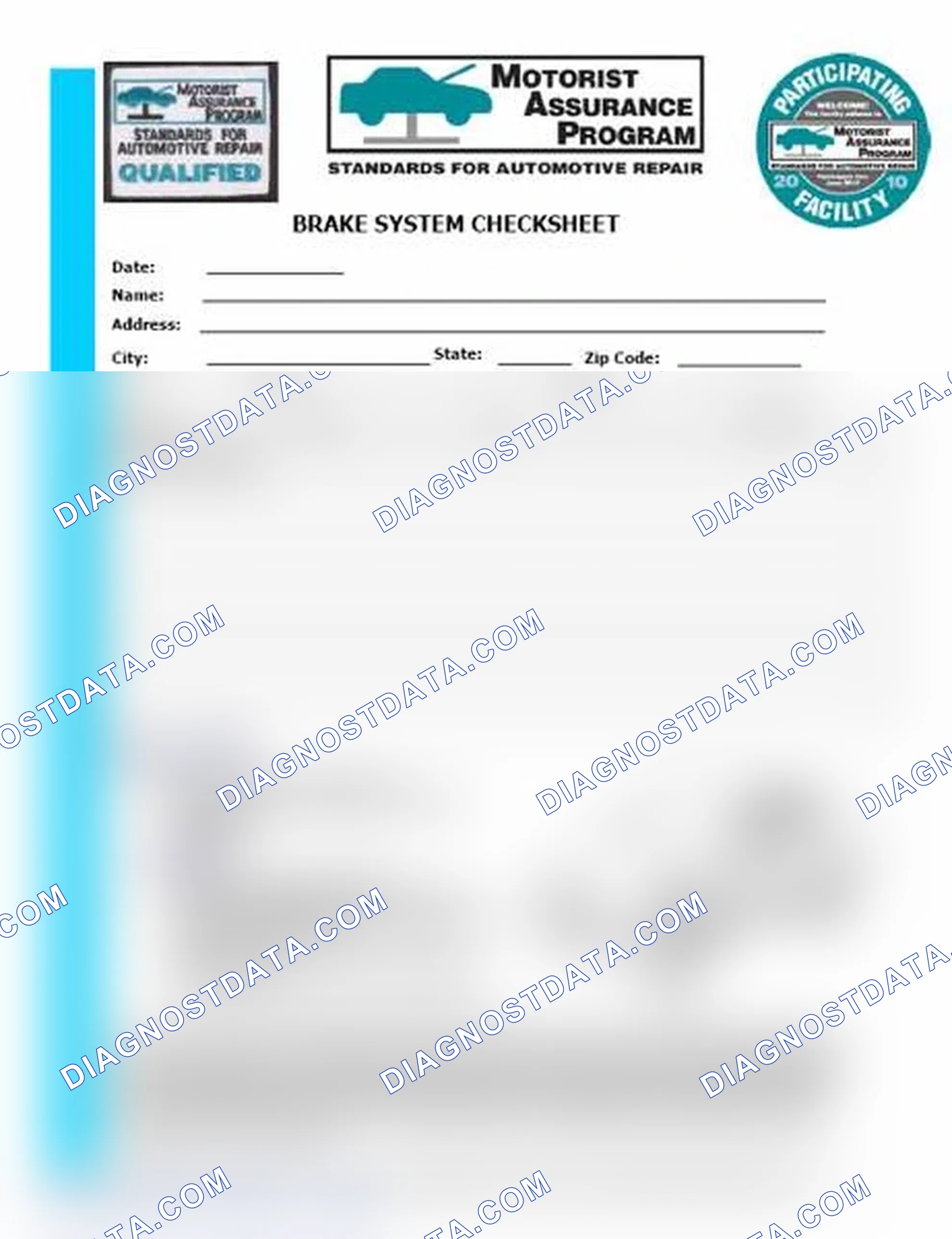 Scheme 1: Brake System Checksheet (1 Of 2)