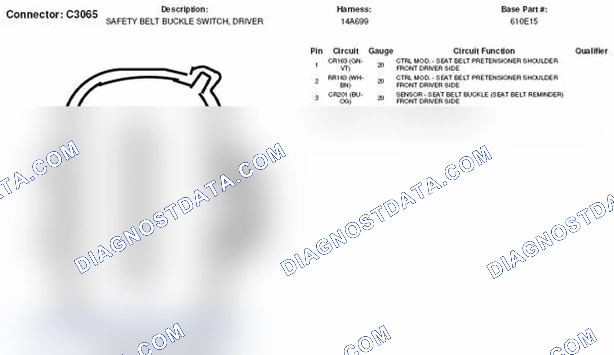 Scheme 260: Driver Safety Belt Buckle Switch Connector End View (C3065)