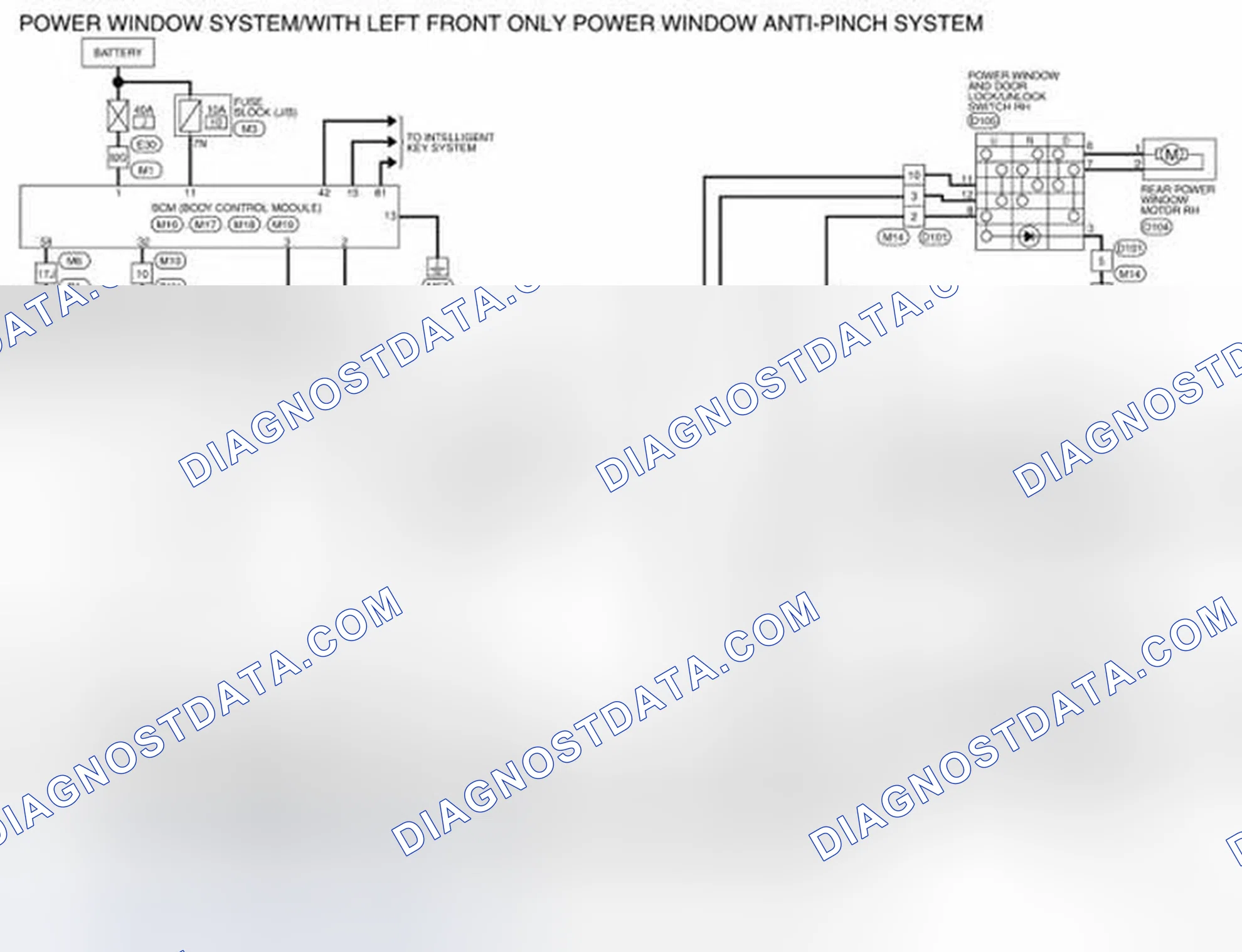 Fig. 6: Wiring Diagram - Power Window System/With Left Only Power Window Anti-Pinch System (1 Of 7)