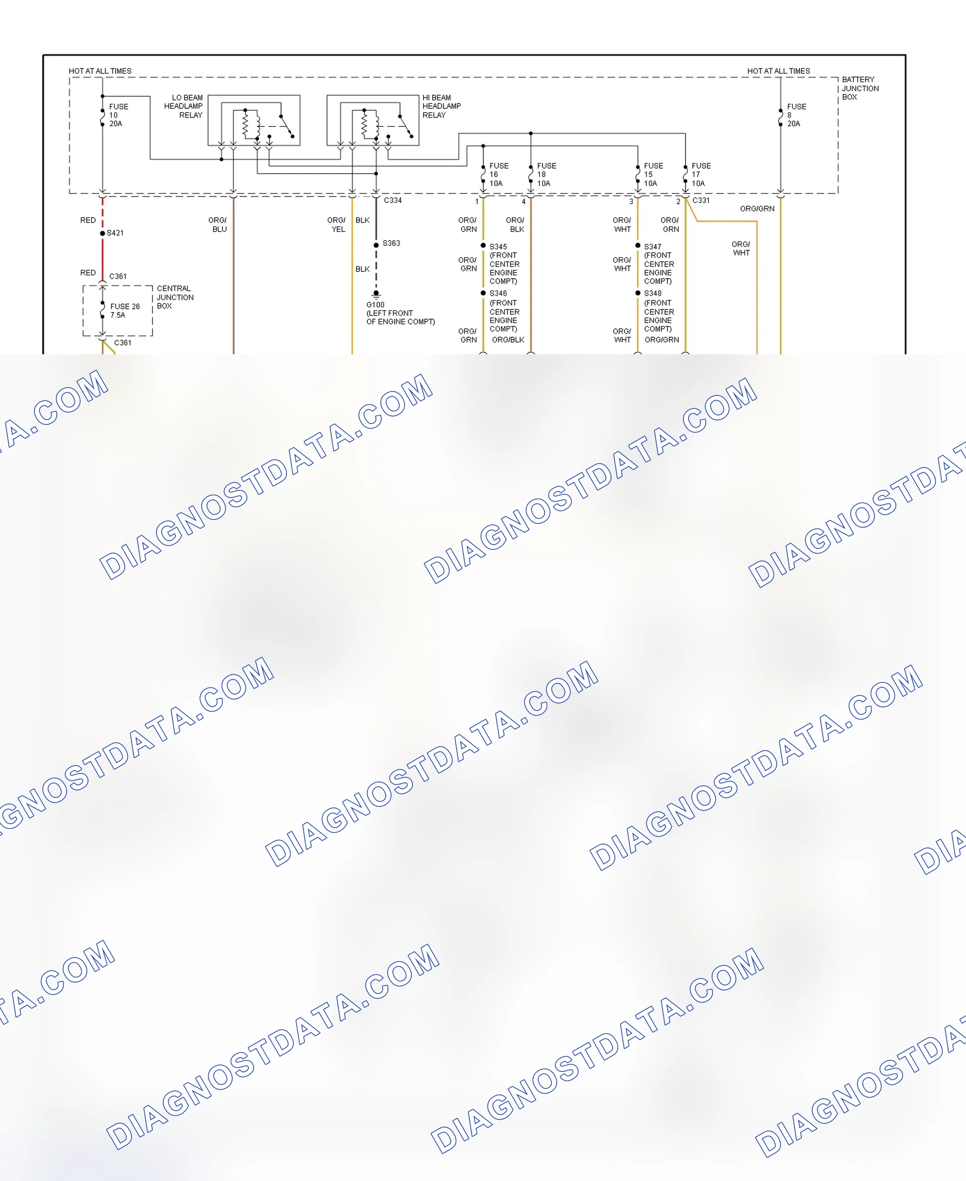 Scheme 4: Headlight System Wiring Diagram (Cougar - Without DRL & Without Bulb Outage Module)