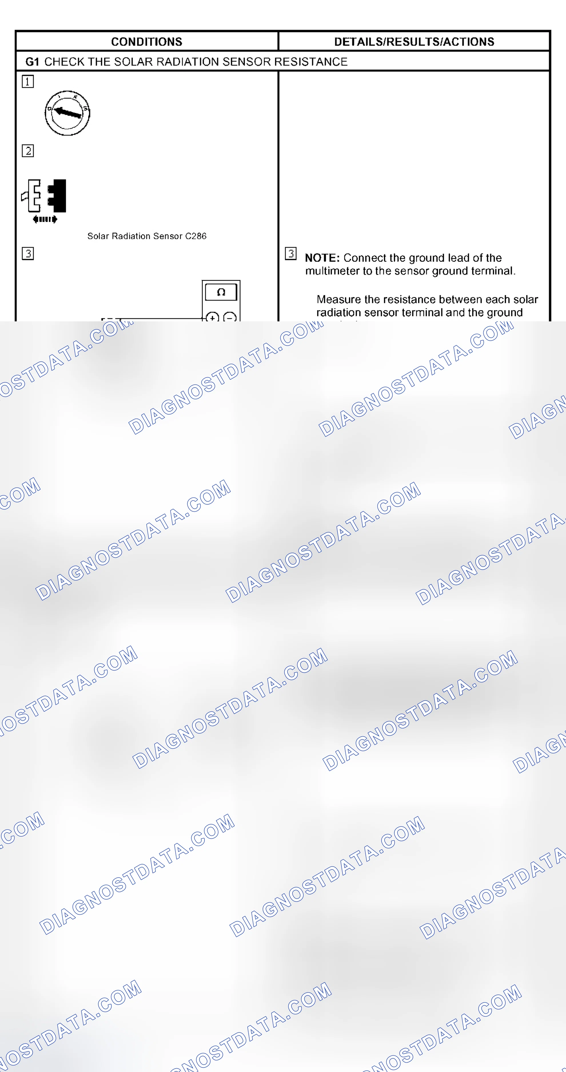 Scheme 39: PINPOINT TEST G: DTC B1259 OR B1261 - SOLAR RADIATION SENSOR CIRCUIT OPEN OR SHORT TO GROUND