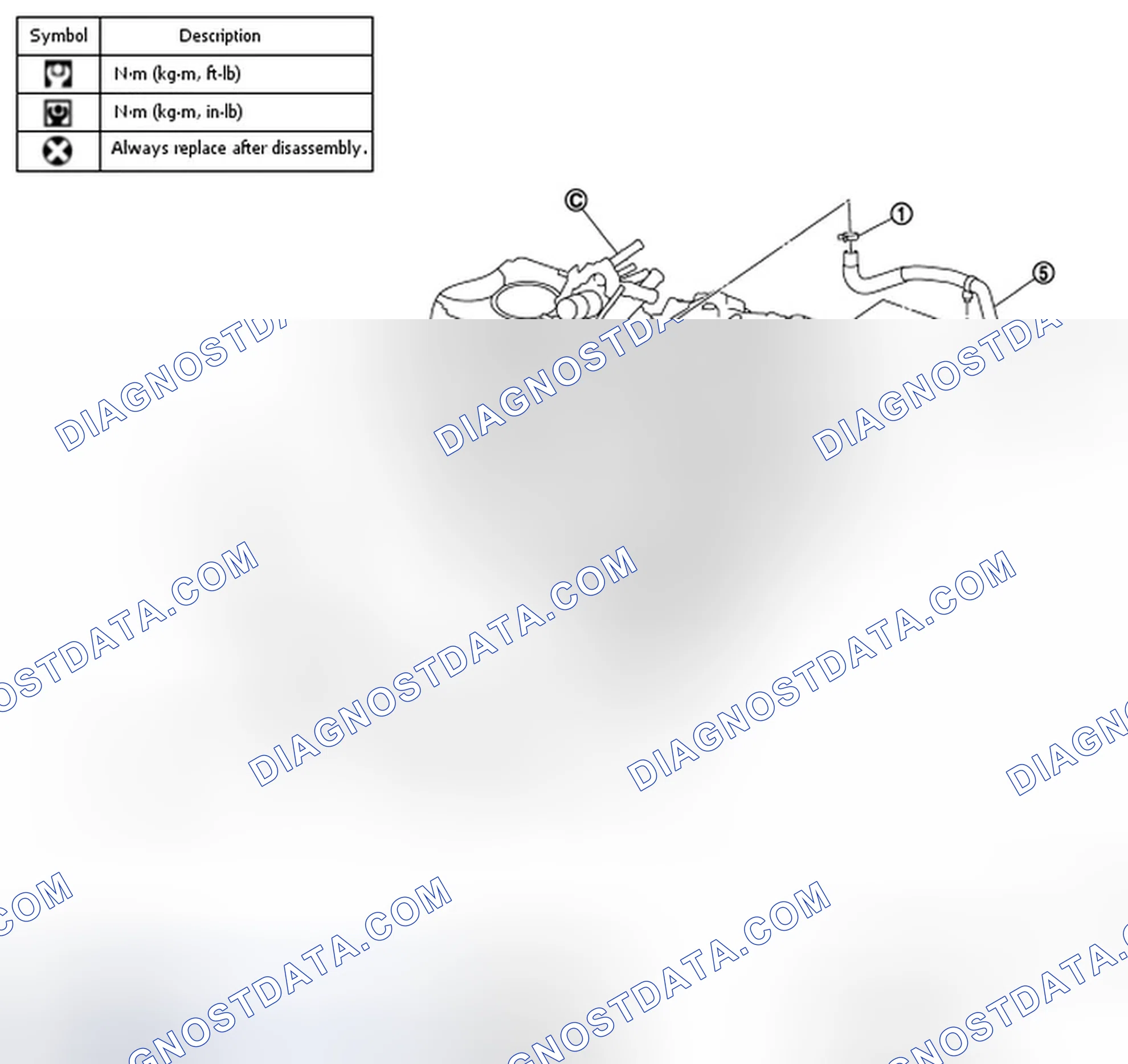 Fig. 140: Exploded View Of Water Hose (Without Fluid Cooler) With Torque Specifications