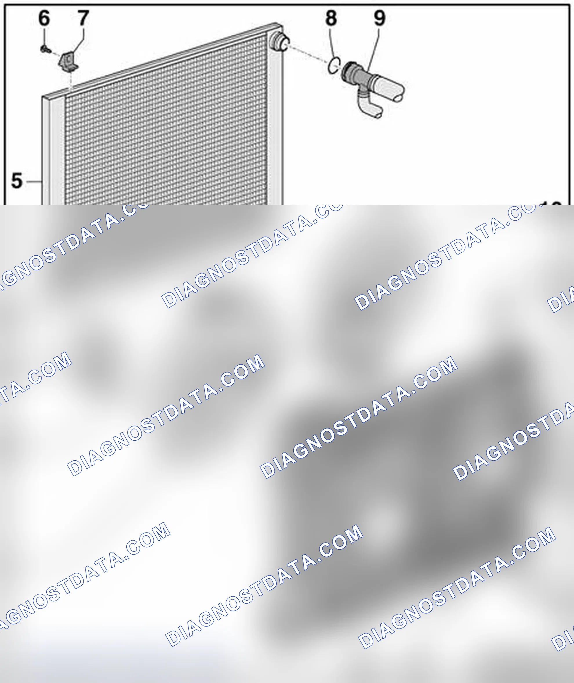 Scheme 727: Radiator and coolant fan, assembly overview