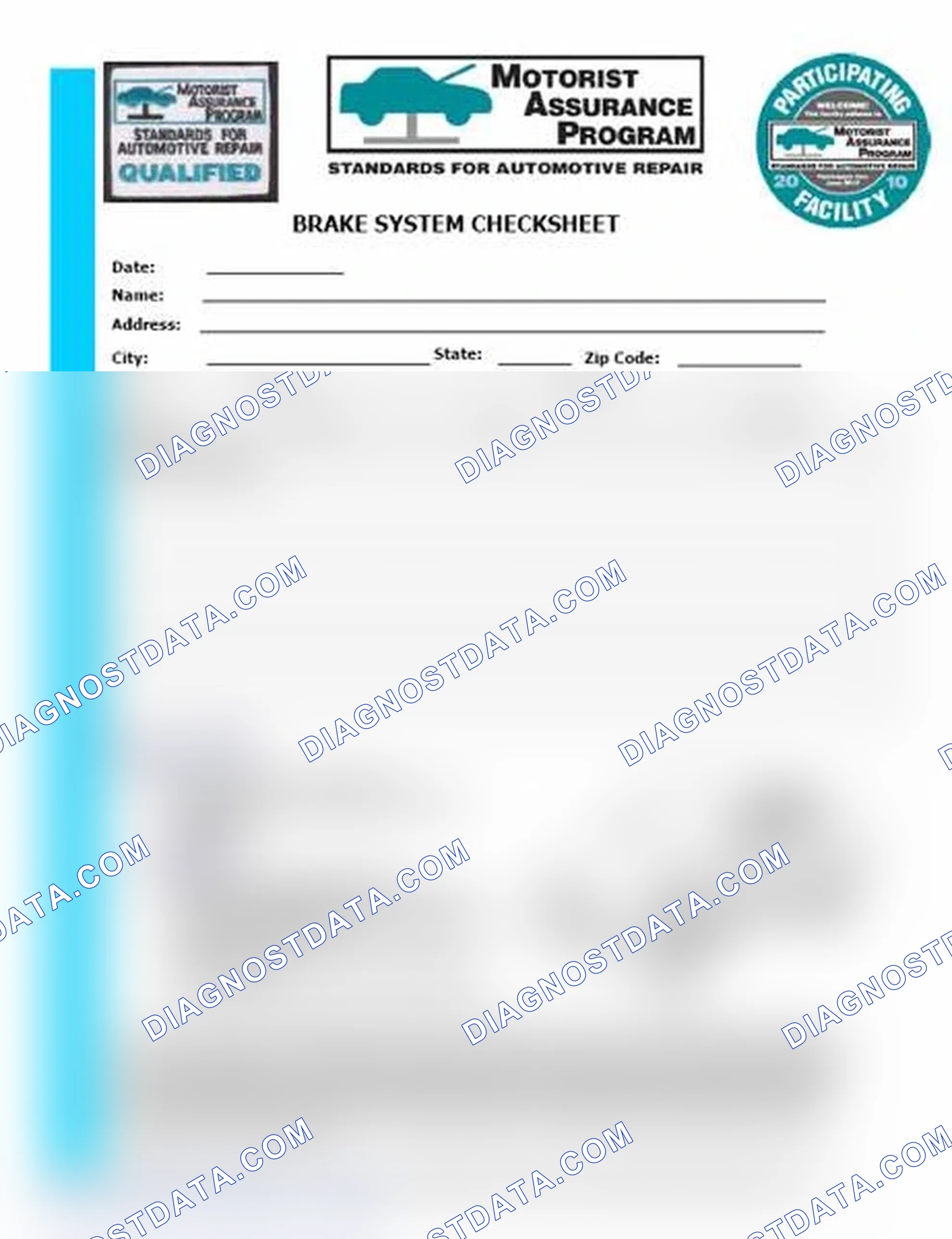 Scheme 1: Brake System Checksheet (1 Of 2)