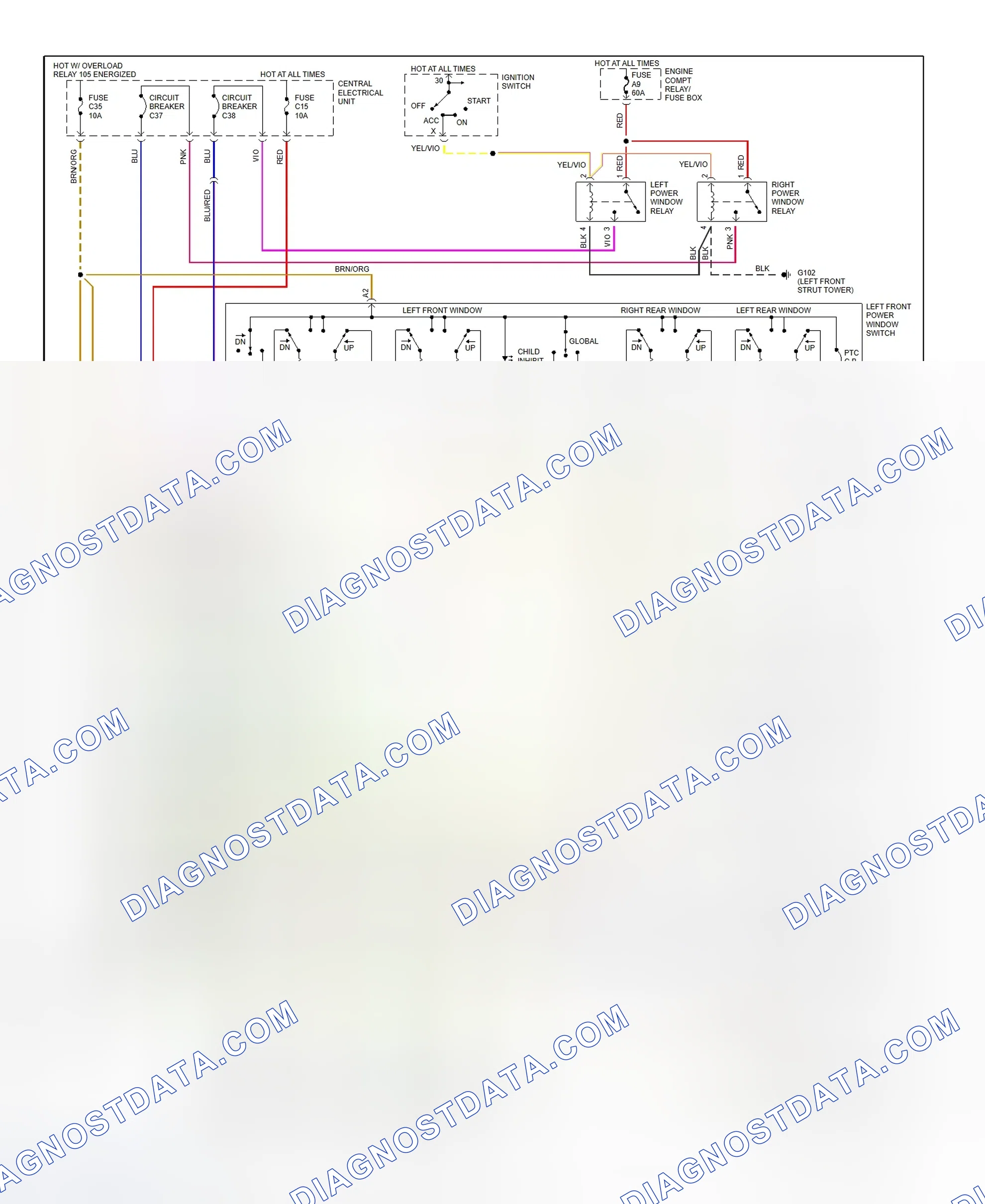 Scheme 9: Power Window System Wiring Diagram (C70 - Convertible)