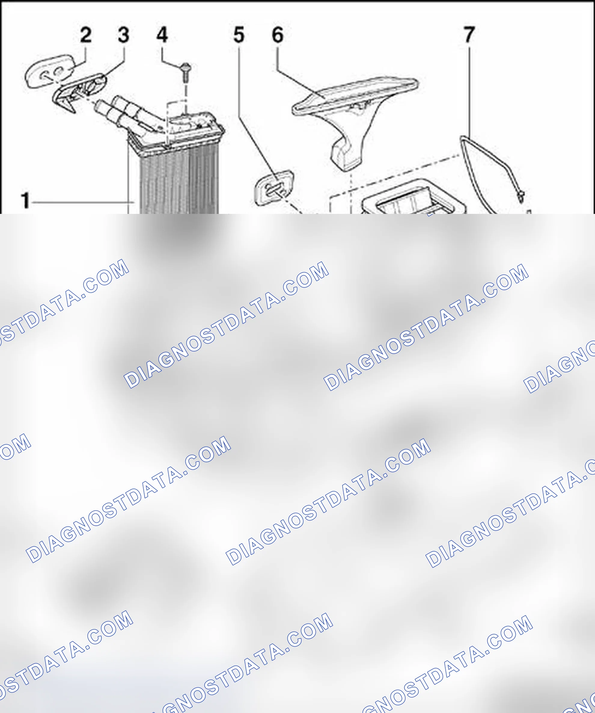 Scheme 79: Heating and A/C unit (with heater core and evaporator) mechanical components, overview