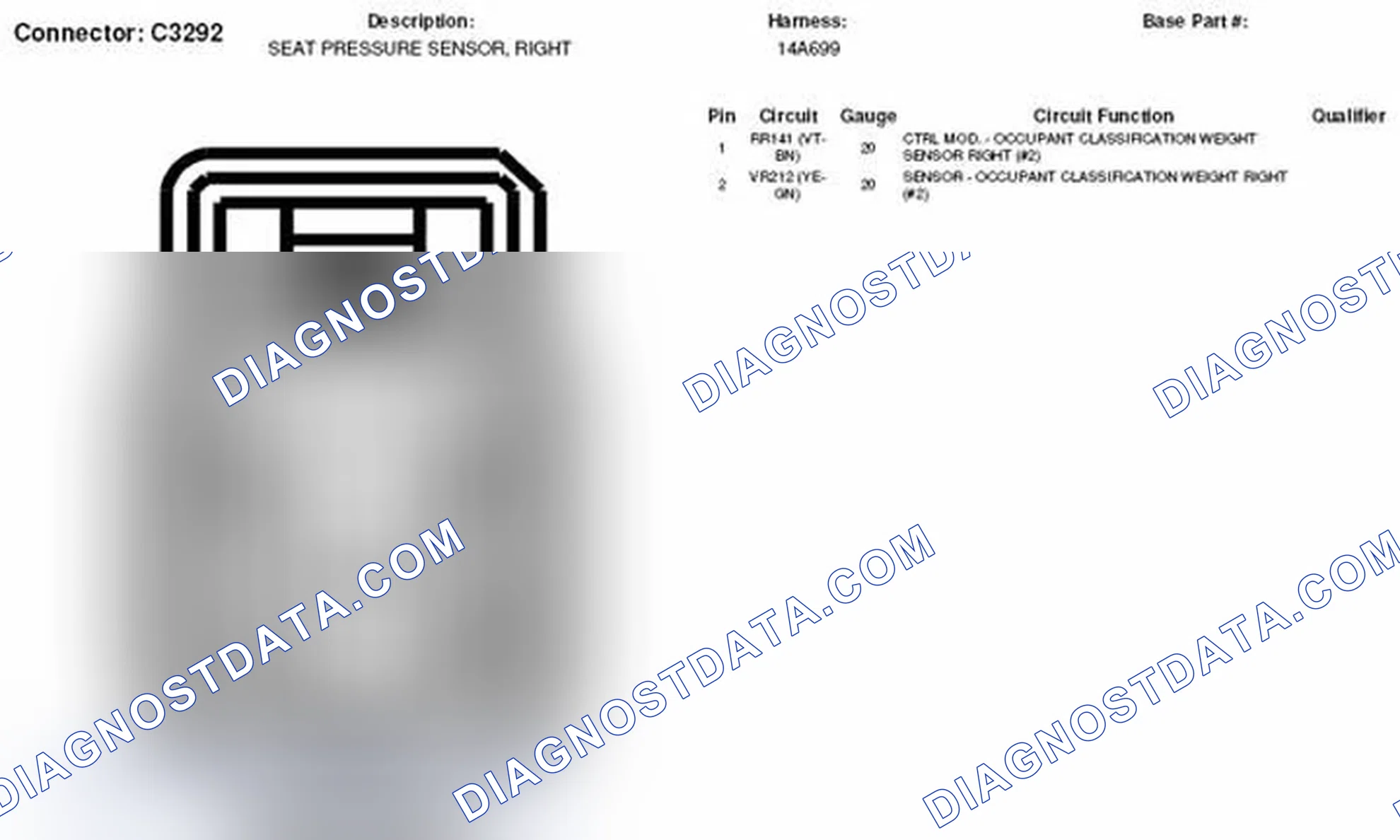 Scheme 362: Right Seat Pressure Sensor Connector End View (C3292)