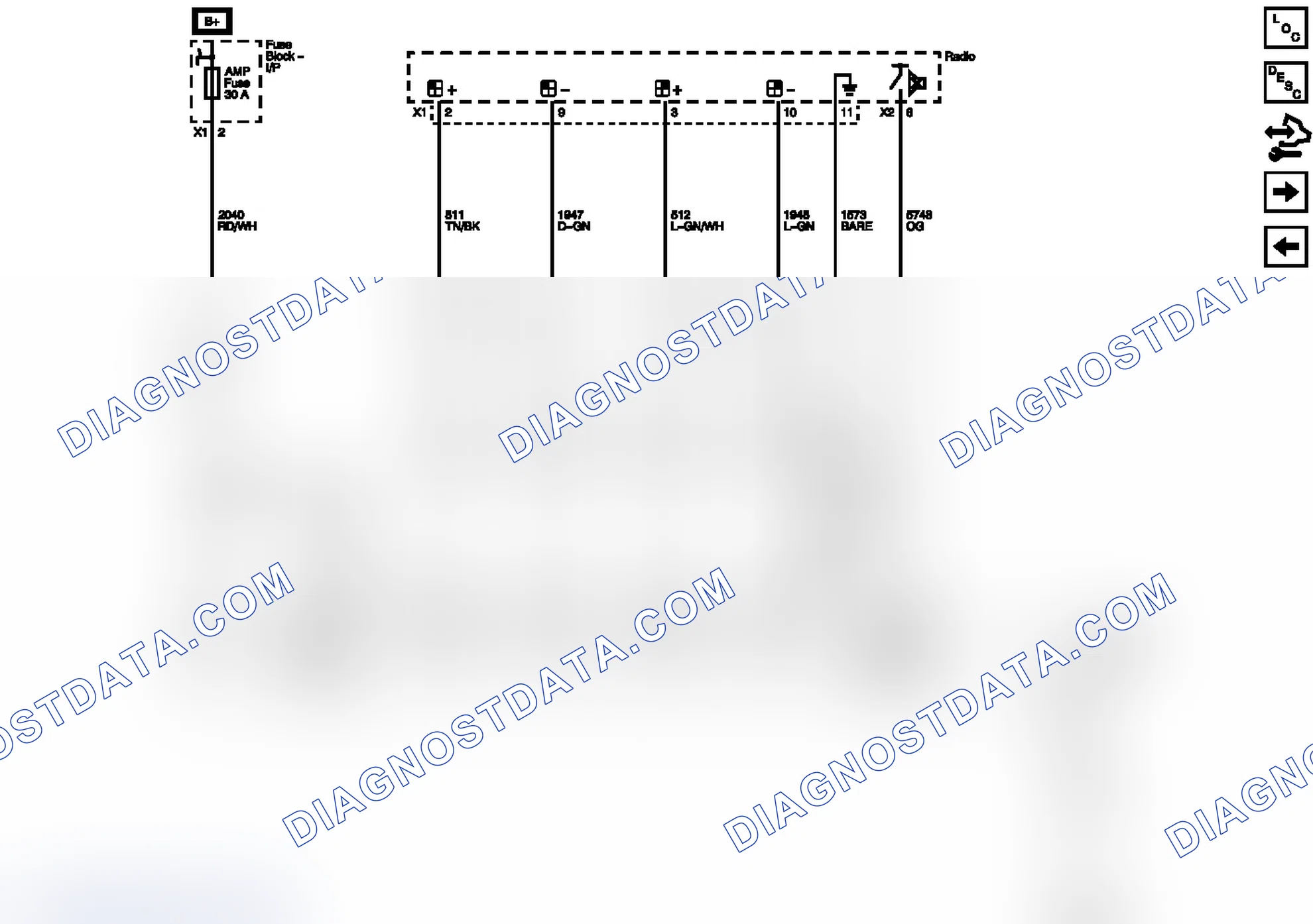 Scheme 2: Audio Amplifier Power, Ground, and Front and Rear Audio Inputs (UQA or UQS)
