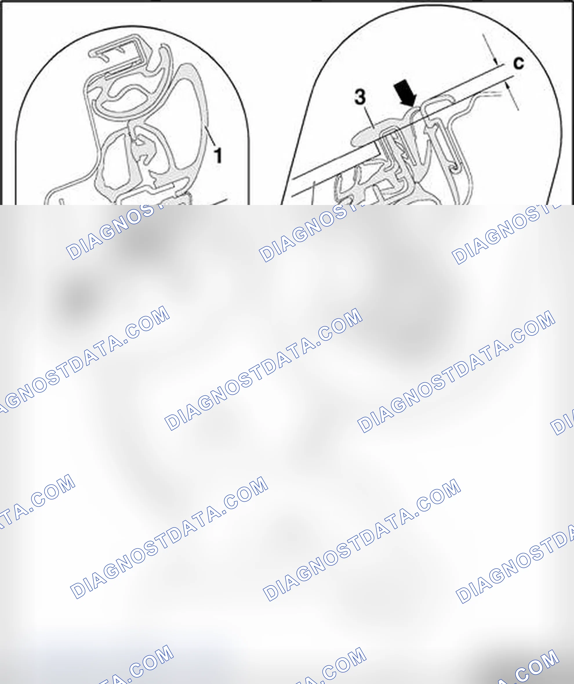 Scheme 108: Adjustment dimensions for rear door window frame