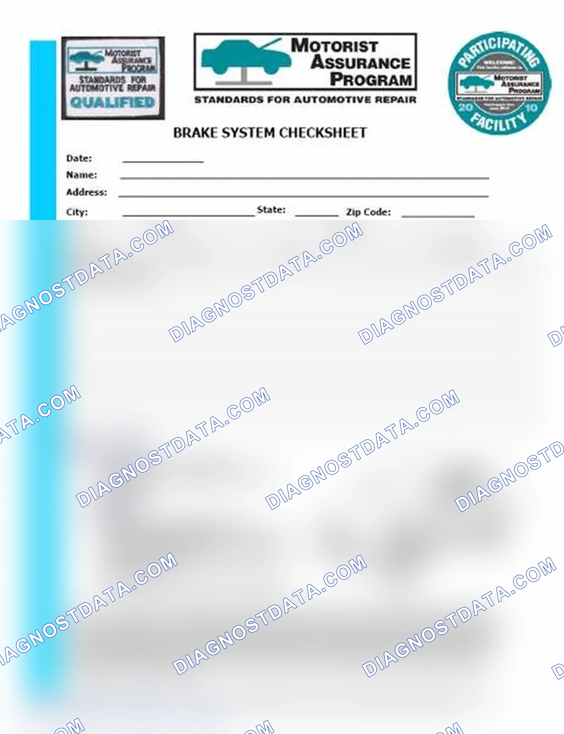 Scheme 1: Brake System Checksheet (1 Of 2)