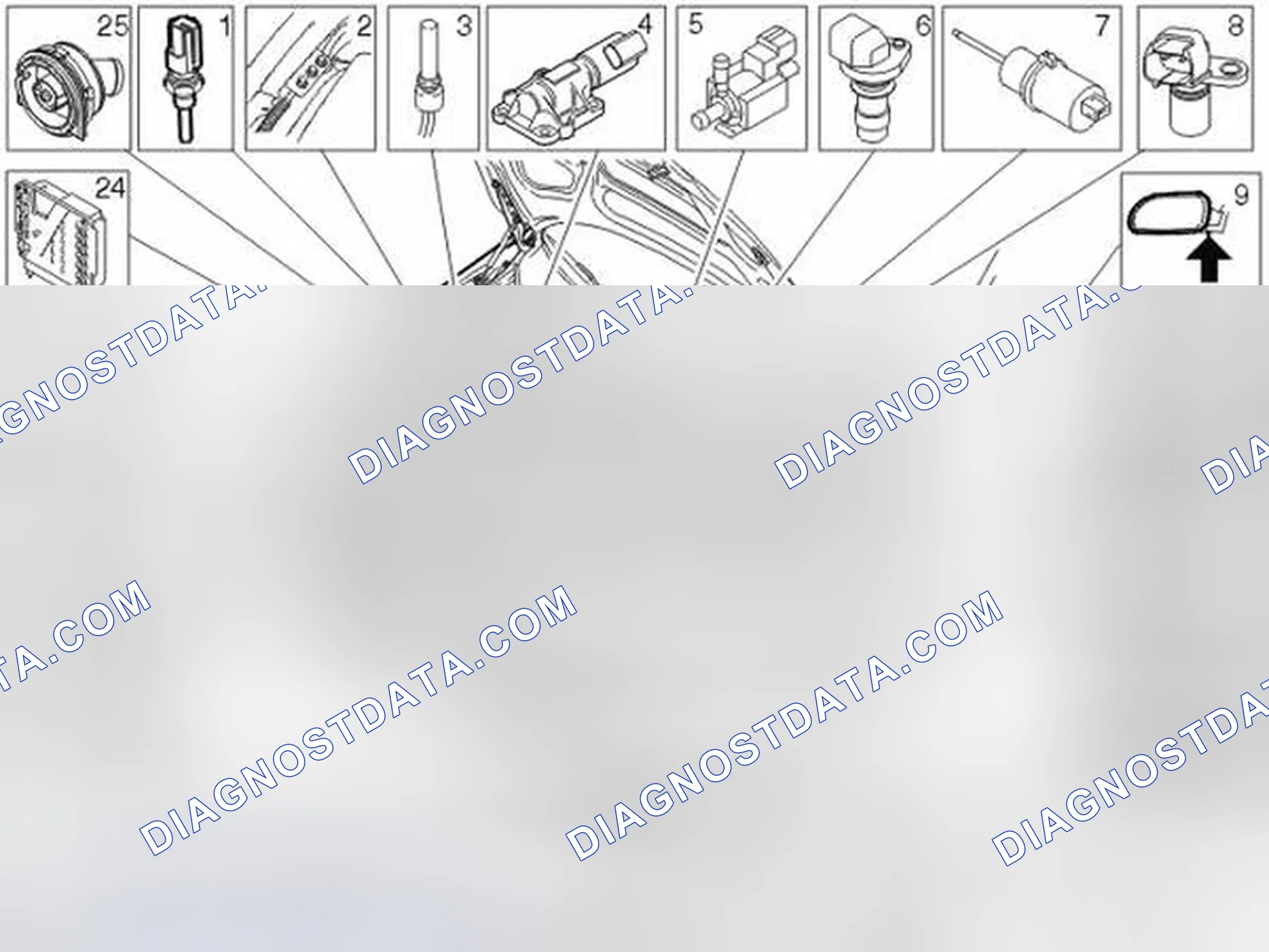 Scheme 203: Location of components, engine compartment