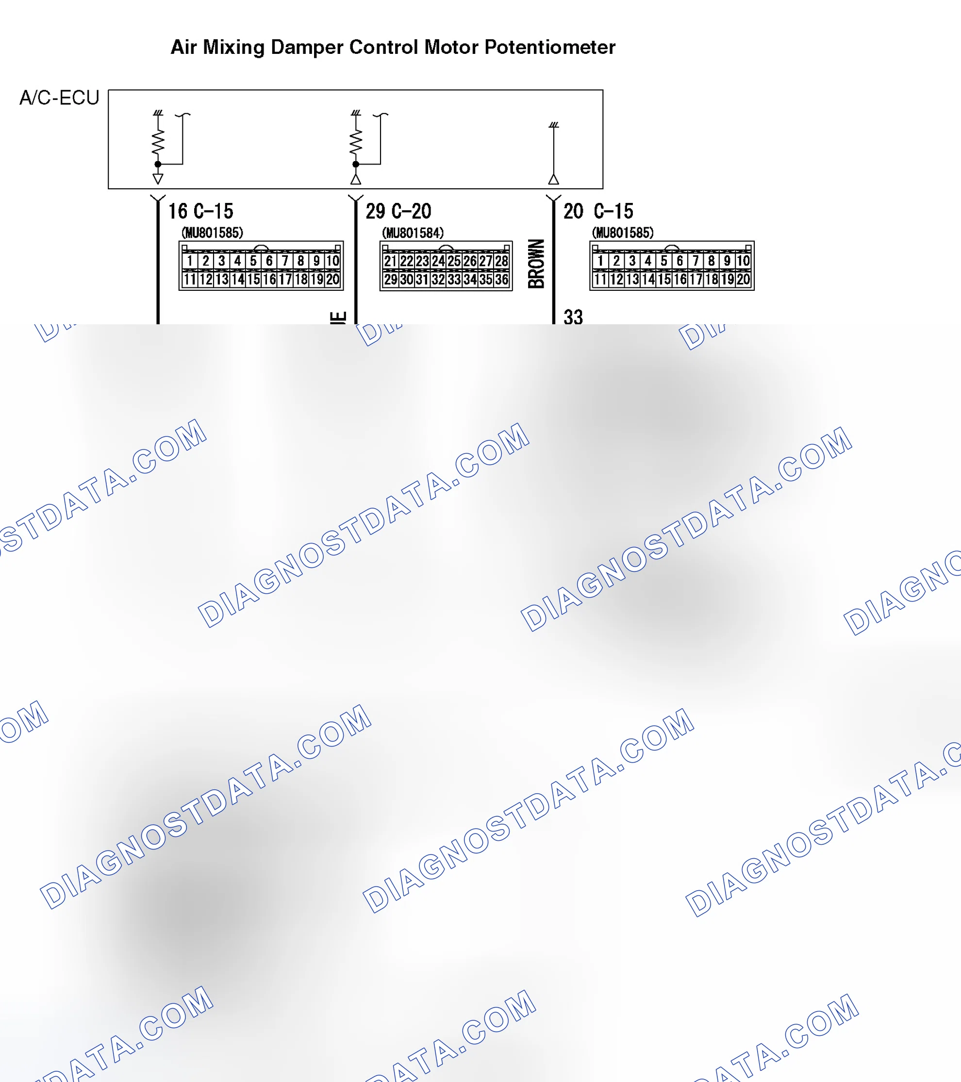 Scheme 52: DTC B1042: Air Mixing Damper Control Motor and Potentiometer (Potentiometer system shorted to its gr