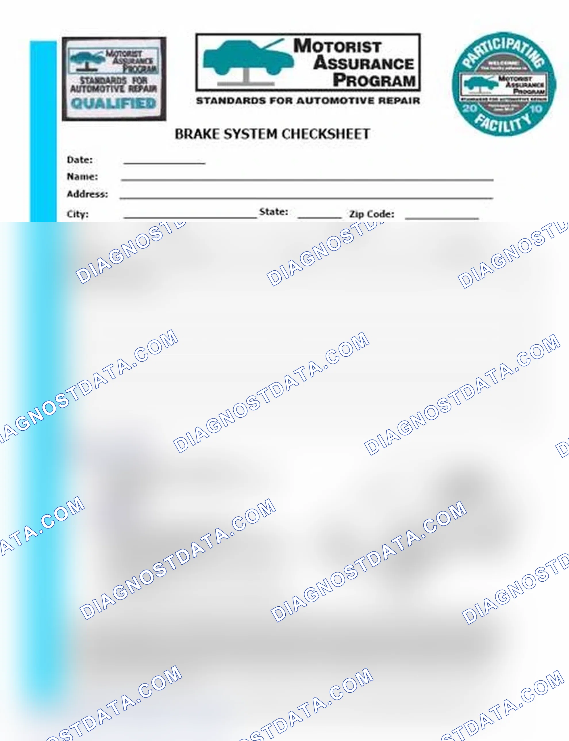 Scheme 1: Brake System Checksheet (1 Of 2)