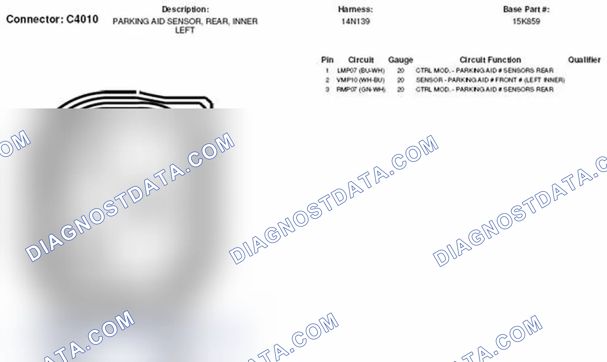 Scheme 309: Inner Left Rear Parking Aid Sensor Connector End View (C4010)