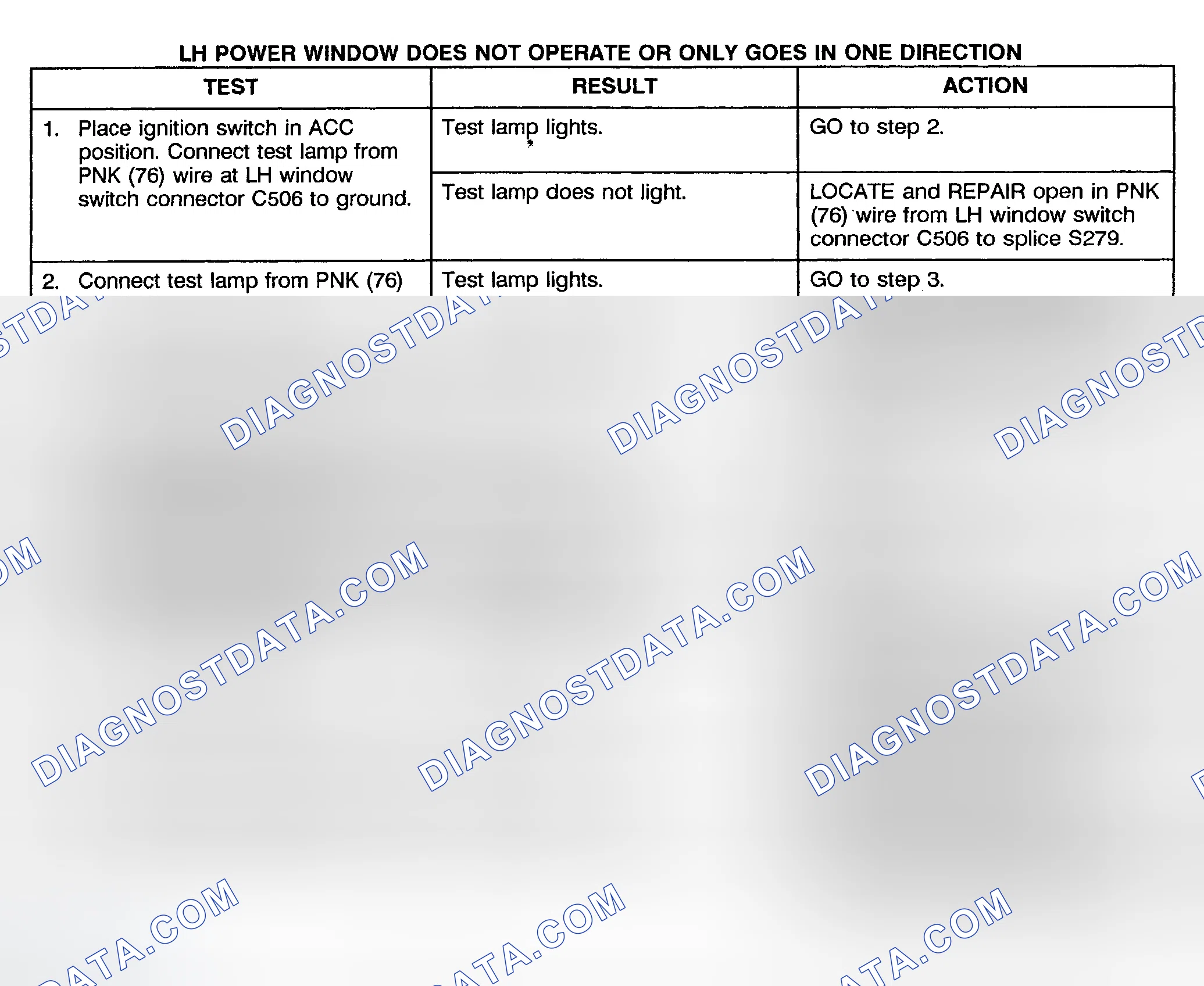 Scheme 3: TEST B: POWER WINDOW LEFT DOSE NOT OPERATE OR ONLY GOES IN ONE DIRECTION - PICKUP