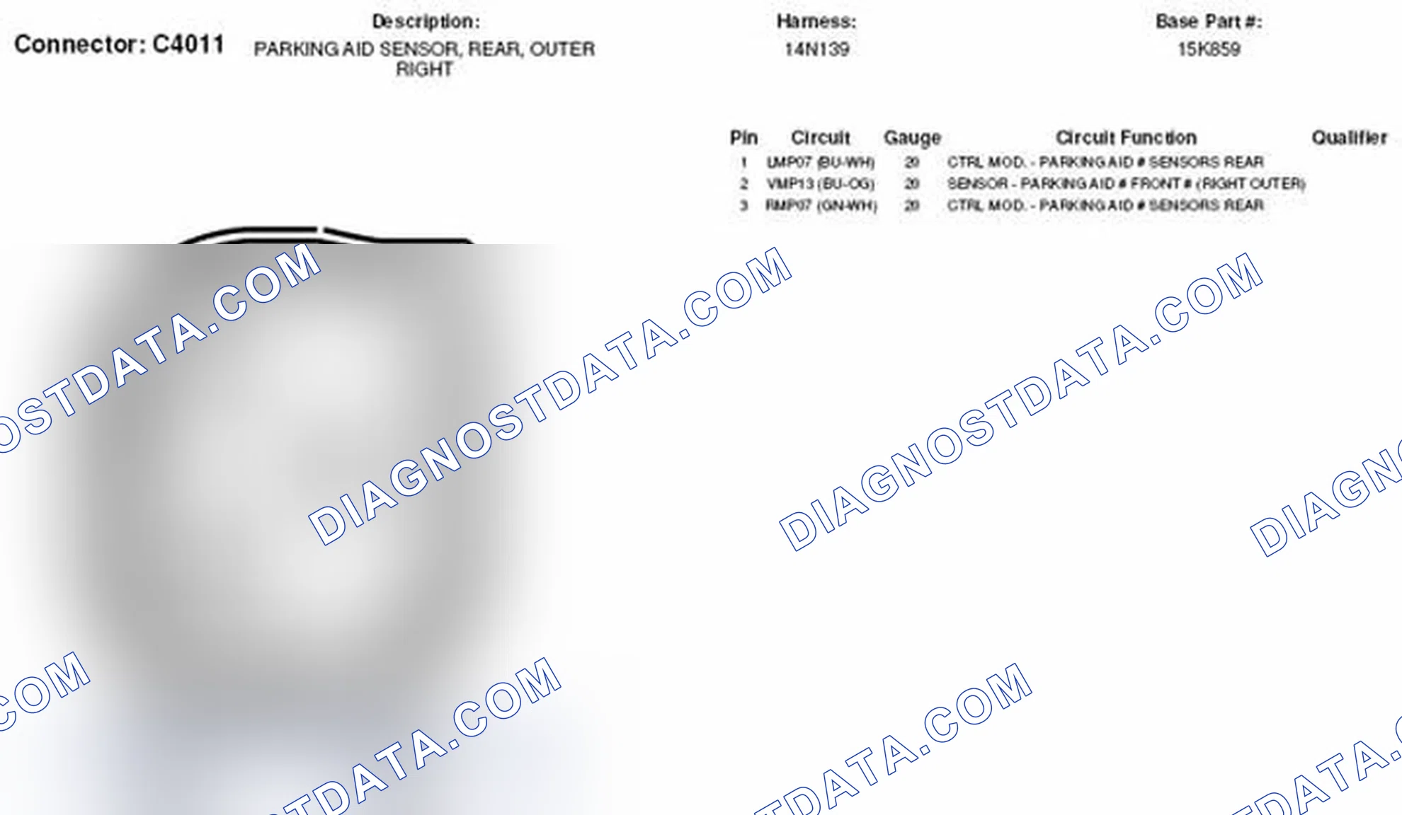 Scheme 310: Outer Right Rear Parking Aid Sensor Connector End View (C4011)