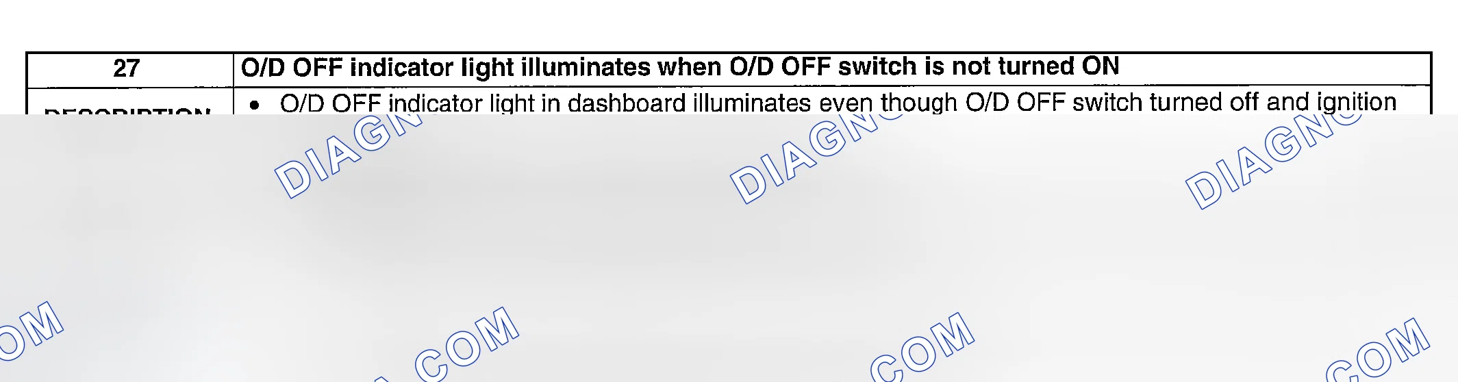 Scheme 152: NO. 27: O/D OFF INDICATOR LIGHT ILLUMINATES WHEN O/D OFF SWITCH IS NOT TURNED ON